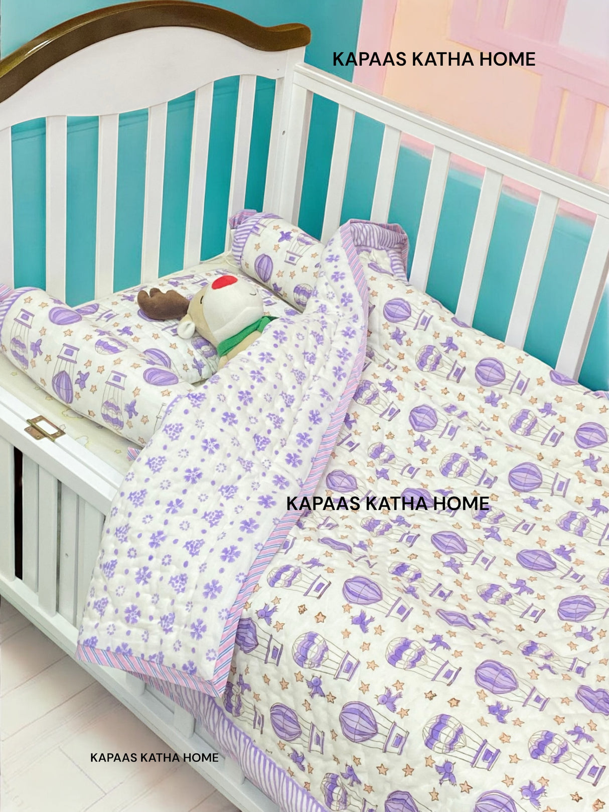 Hot Air Balloon- Baby Cot Bedding (quilt, pillow, bolsters)