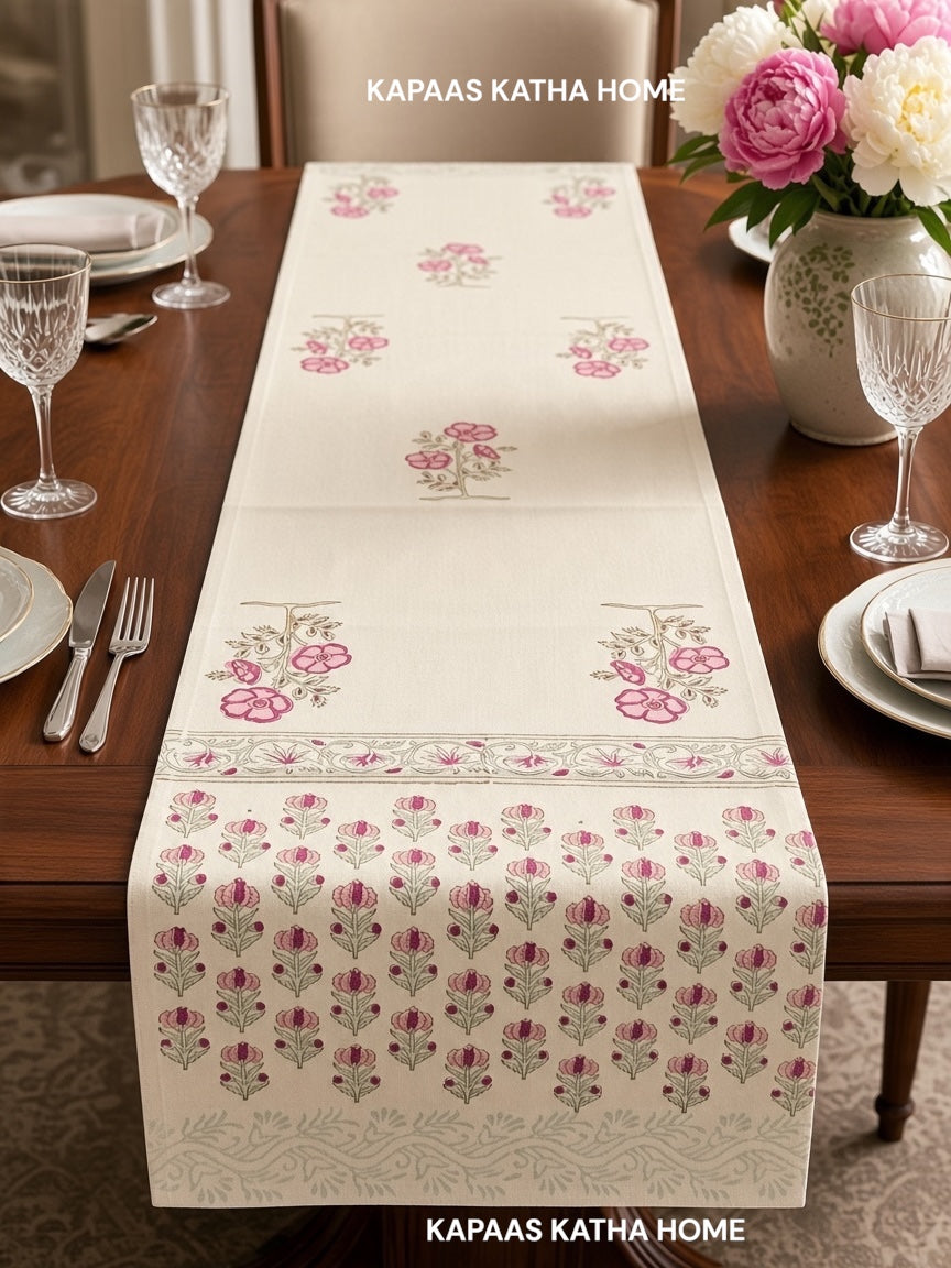 Elegant Blockprint Cotton Table Runner