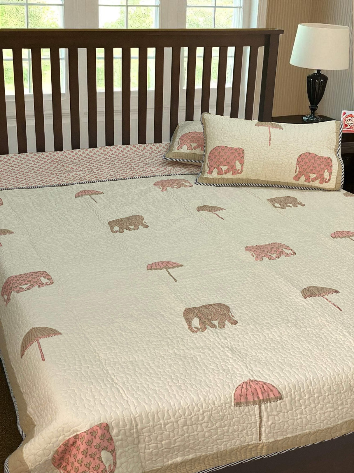 KING Size Quilted Blockprint REVERSIBLE Mulmul Bedcover (108*108 inches)