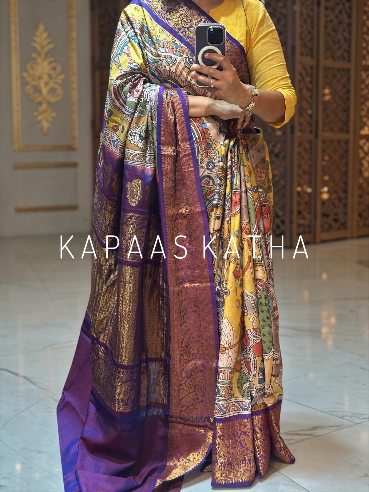 Kalamkari Kanjivaram Silk Saree with Divine Art Motifs