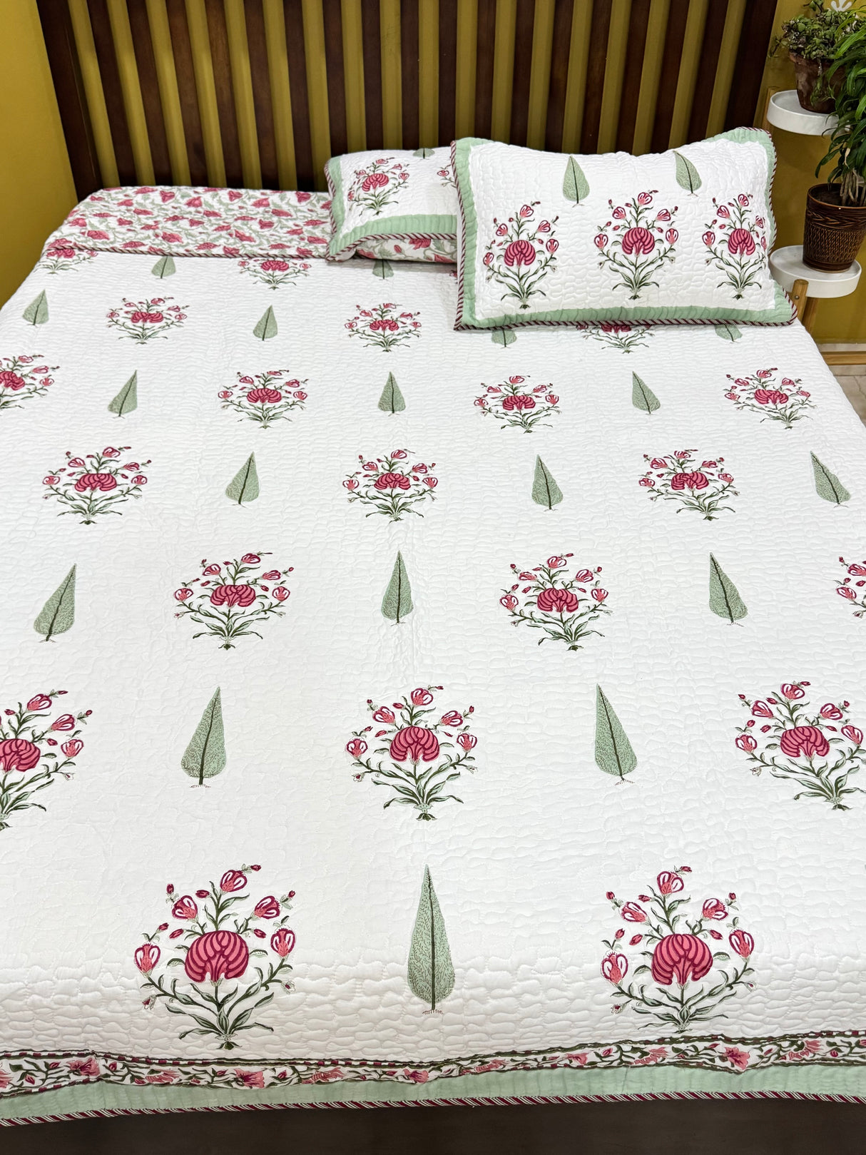 KING Size Quilted Blockprint REVERSIBLE Mulmul Bedcover (108*108 inches)