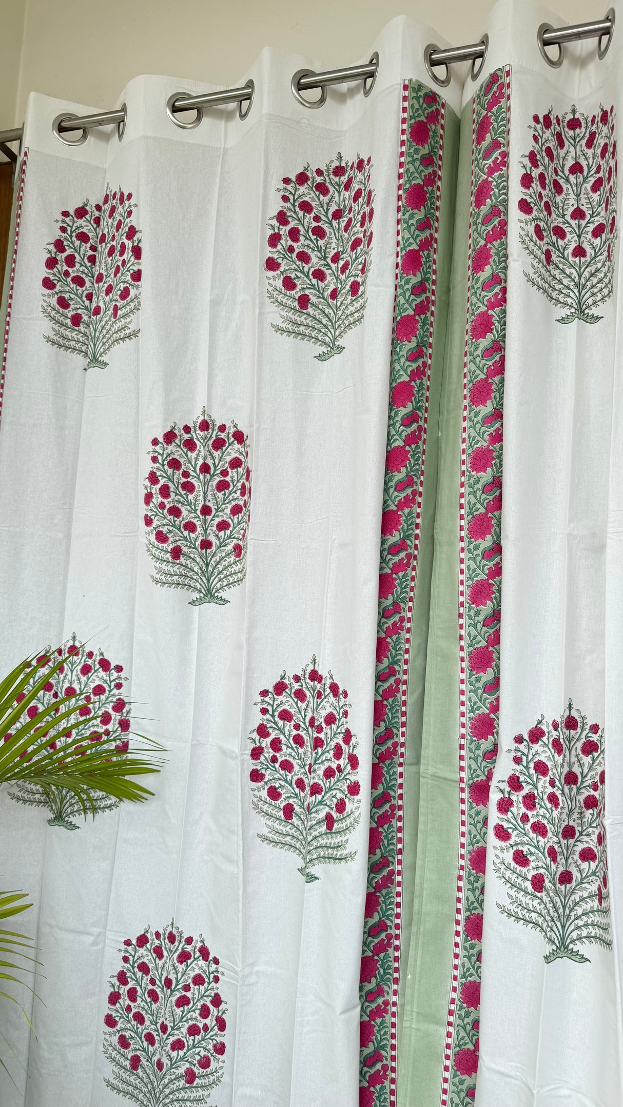 Pair of Pink Blockprint Cotton Curtain (Set of 2)