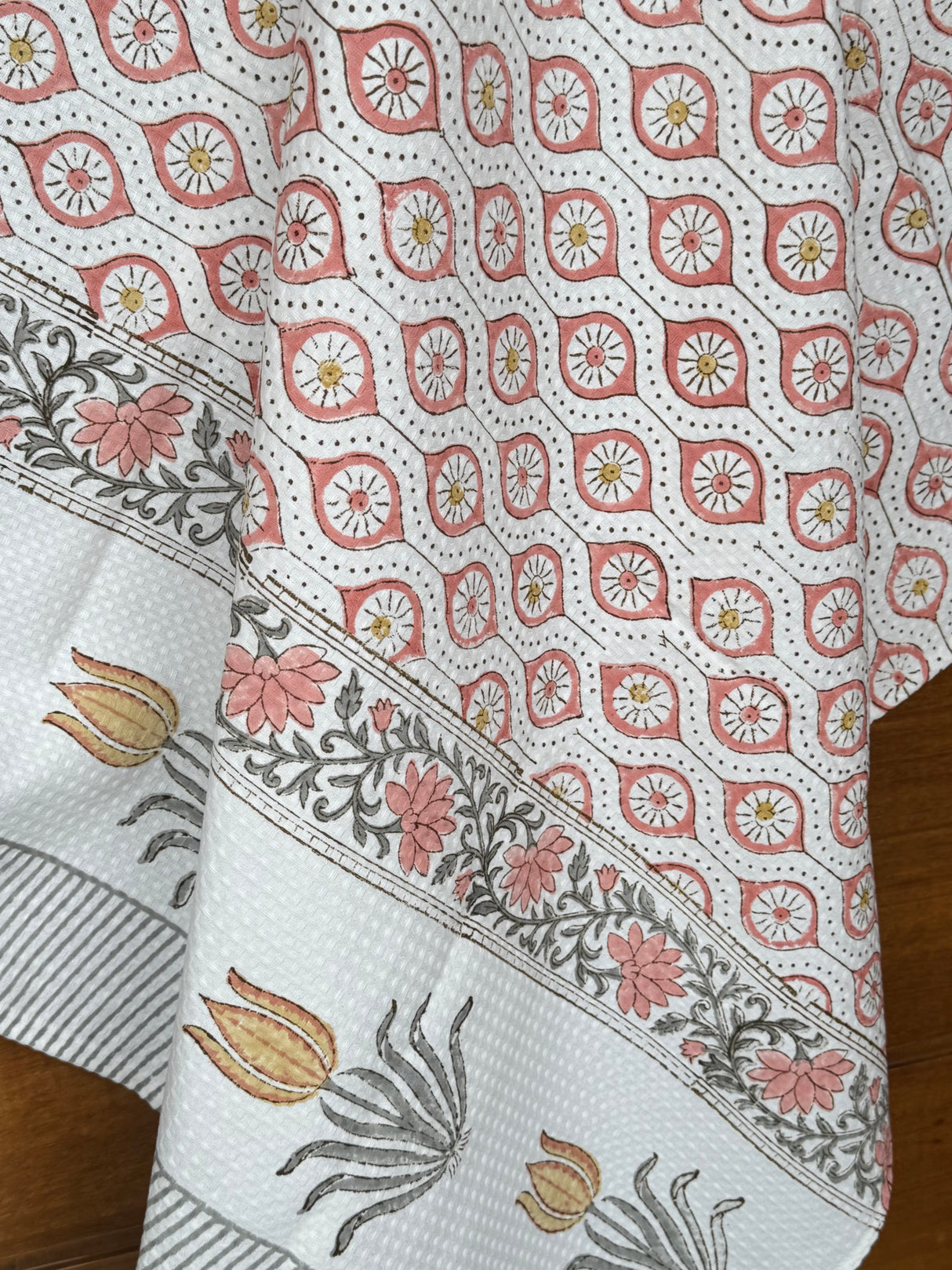 Chic Peach Blockprint Cotton Towel – Waffle Weave