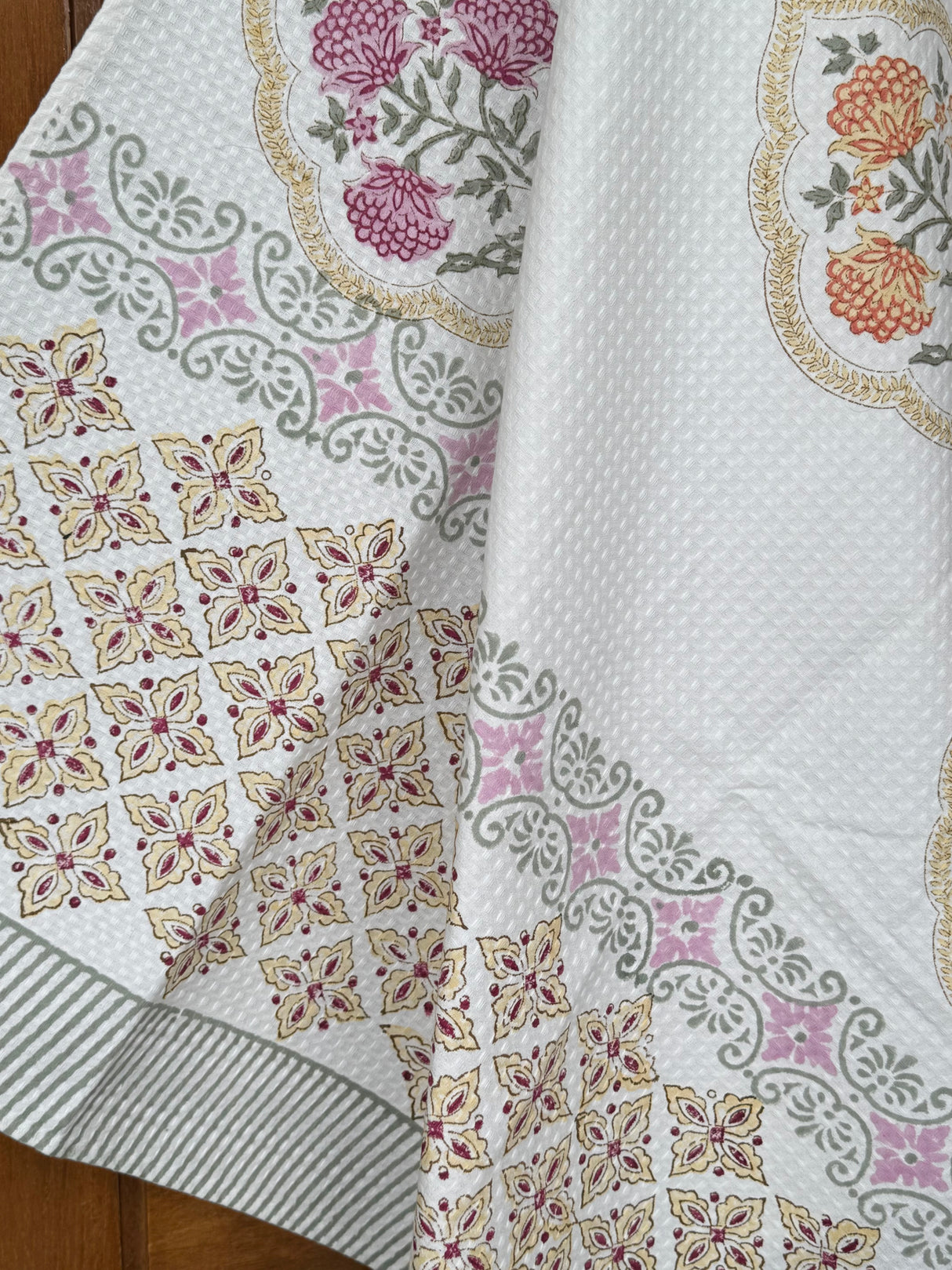 Classy Floral Blockprint Cotton Towel – Waffle Weave
