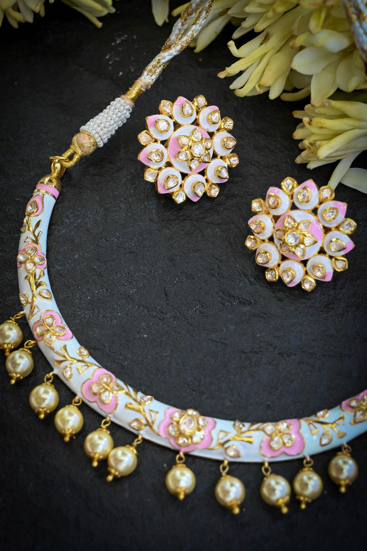 Gulaabi Shringar - Handcrafted 92.5 Silver Meenakari Hasli with Earrings