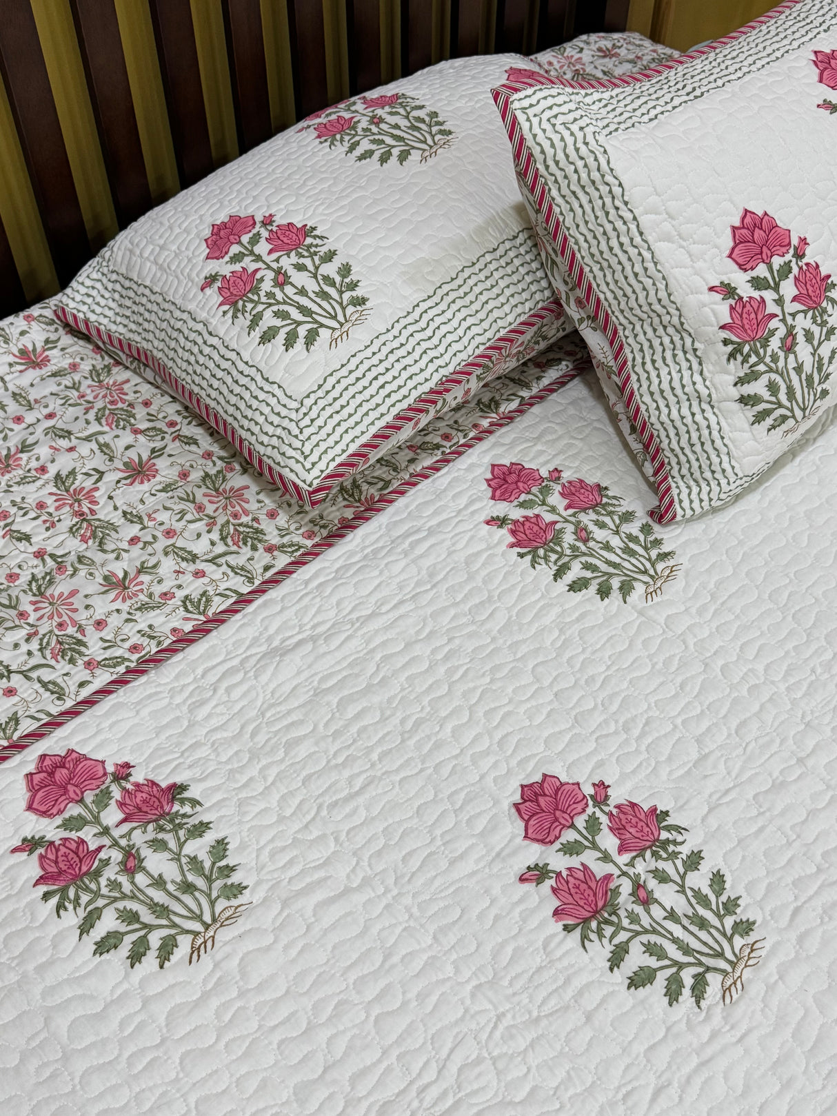 KING Size Quilted Blockprint REVERSIBLE Mulmul Bedcover (108*108 inches)