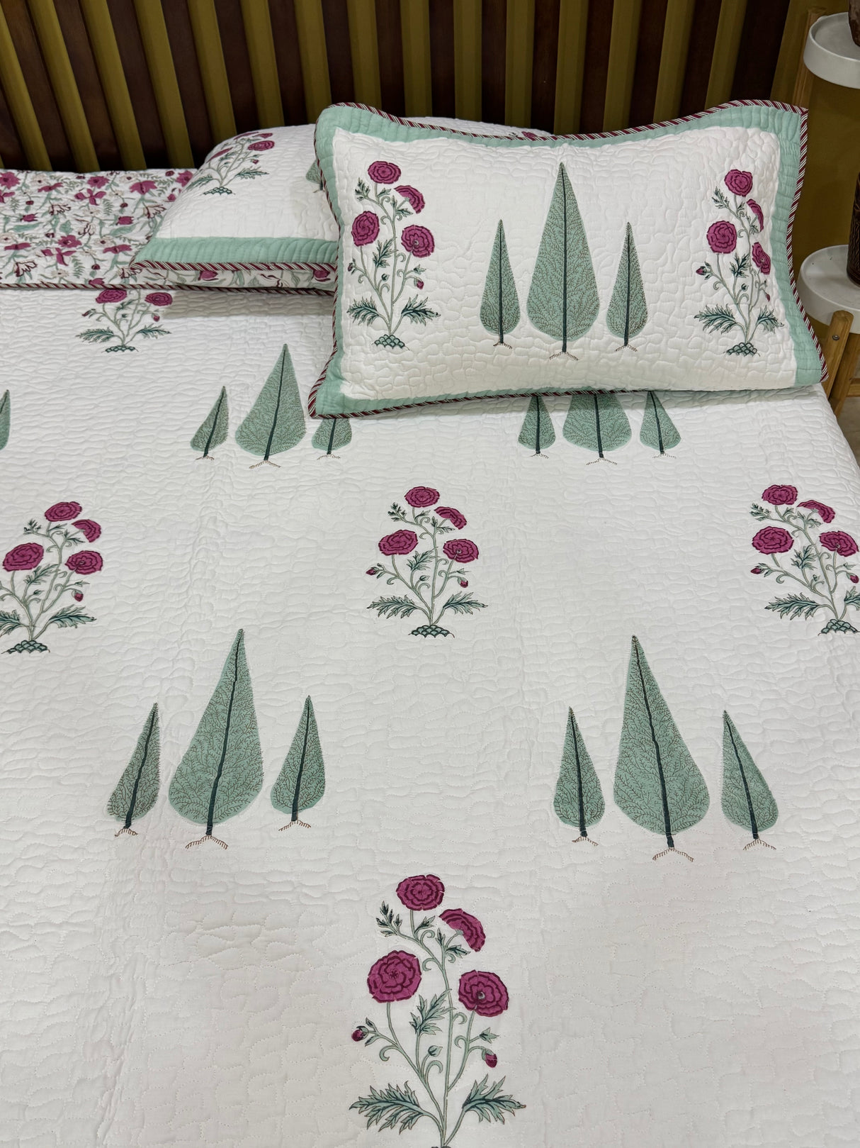 KING Size Quilted Blockprint REVERSIBLE Mulmul Bedcover (108*108 inches)