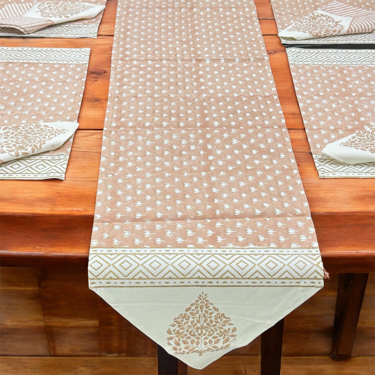 Blockprint Table Runner, Mats & Napkins Set- 6 Seater