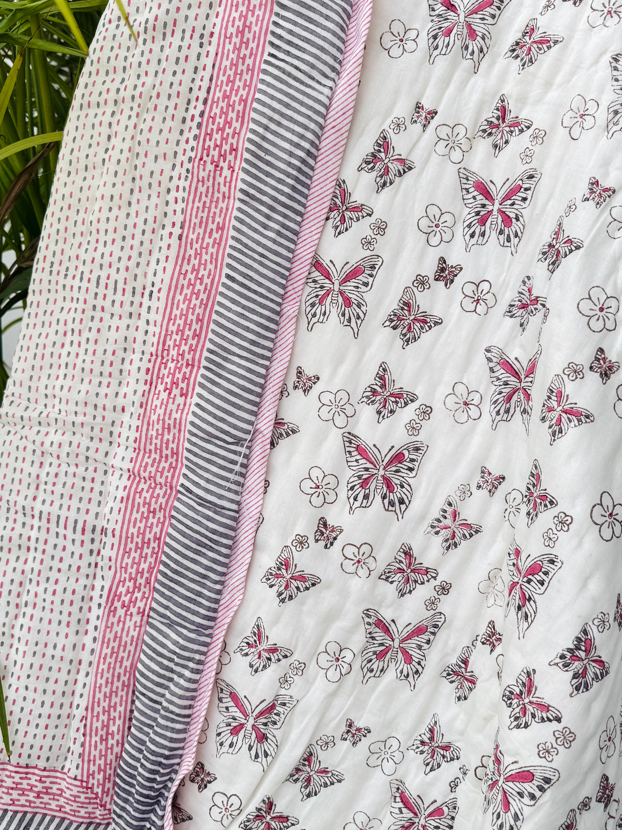 Pink Butterfly Kids Quilt Handblock Printed