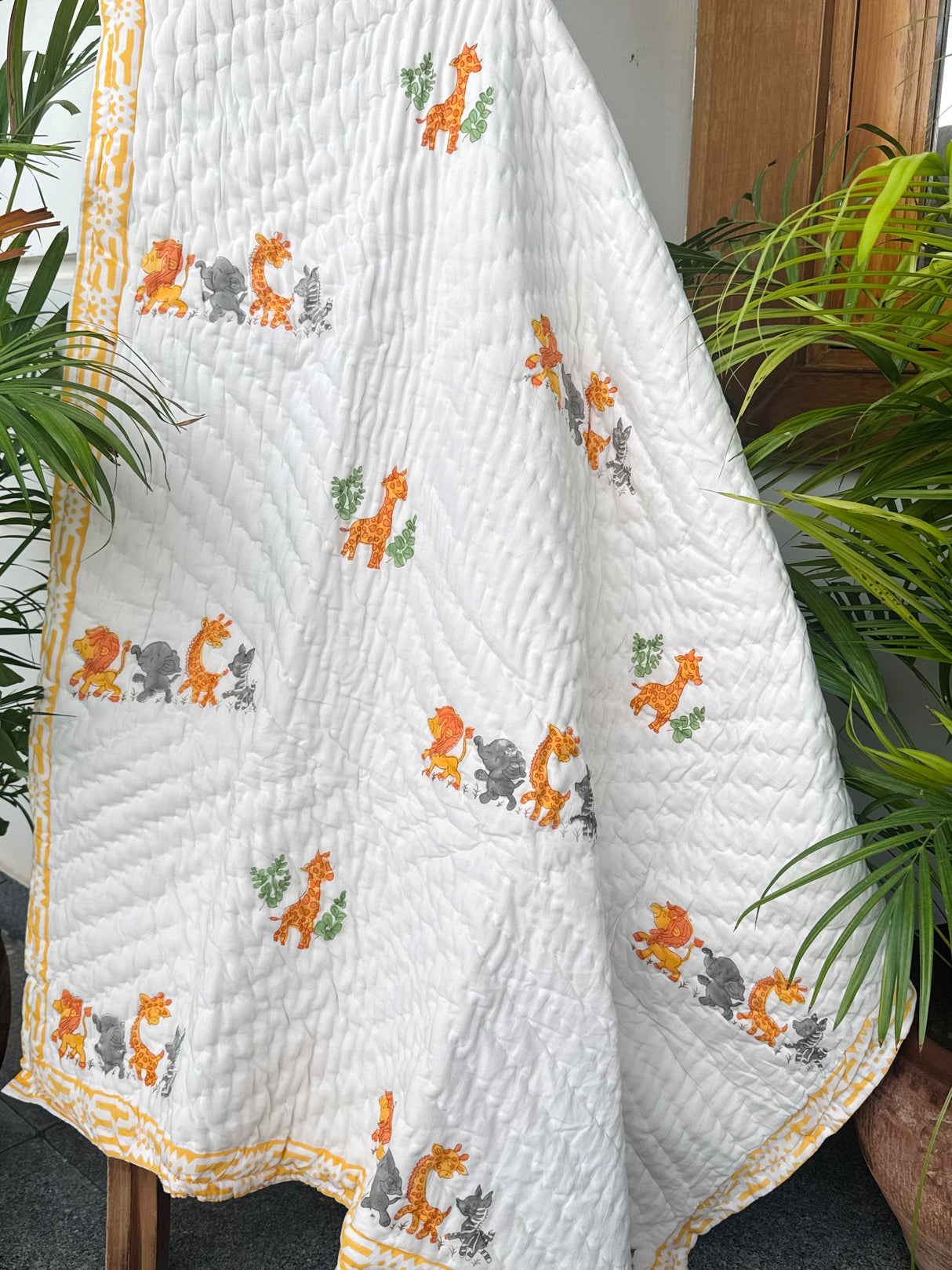 Cute Giraffe Blockprint Kids Quilt