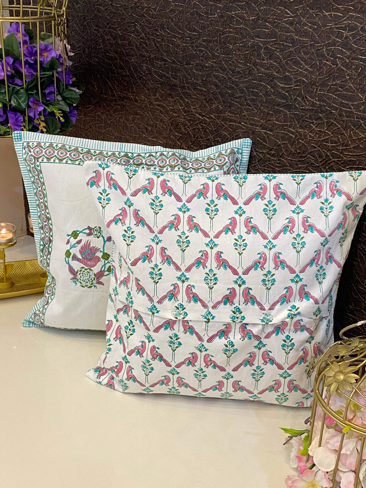 Pair of Handblock Printed Cushion Covers- 16*16 inches