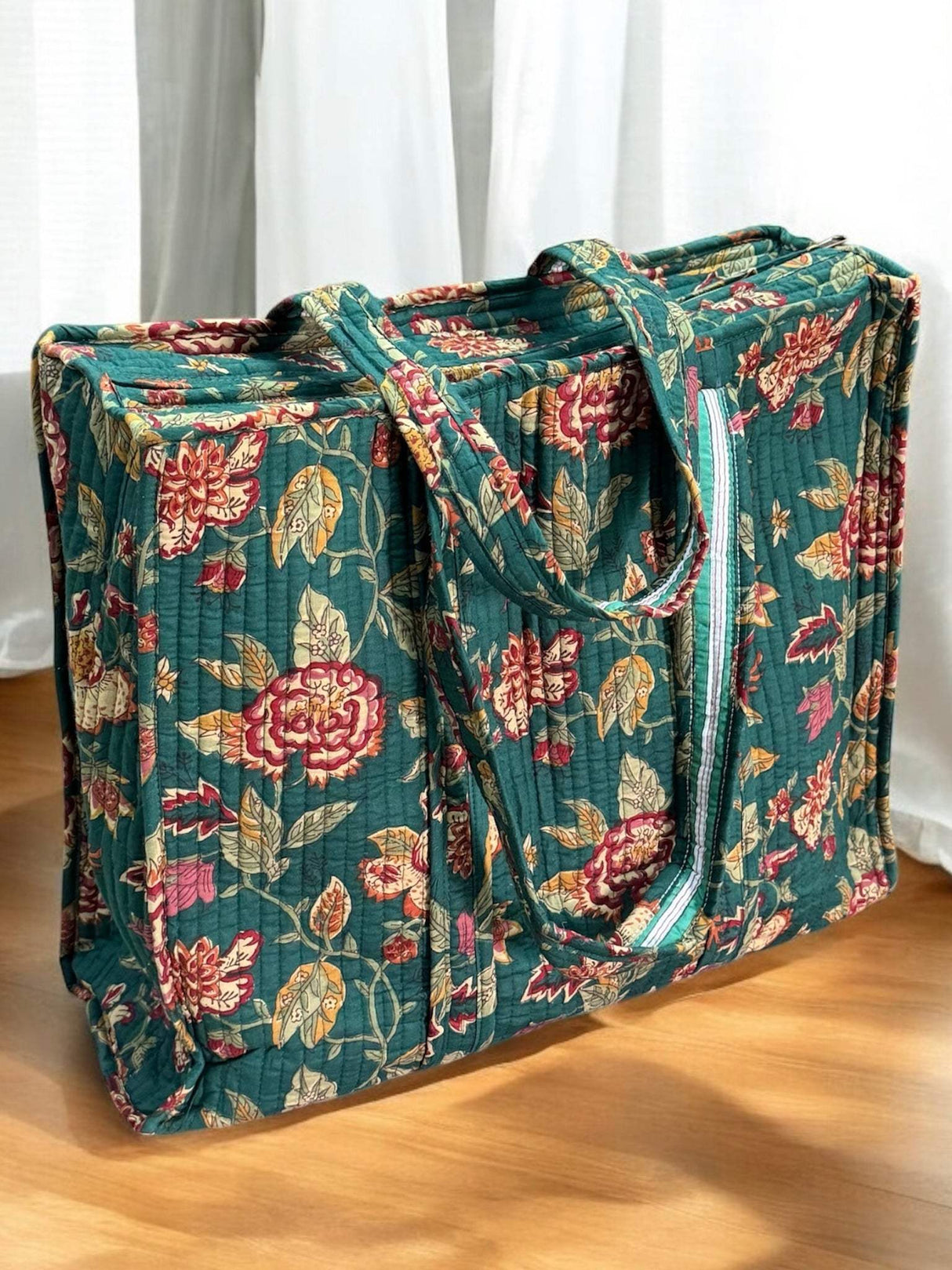 Indian block print tote bags with zip closure and pocket for retail in Canada and Singapore