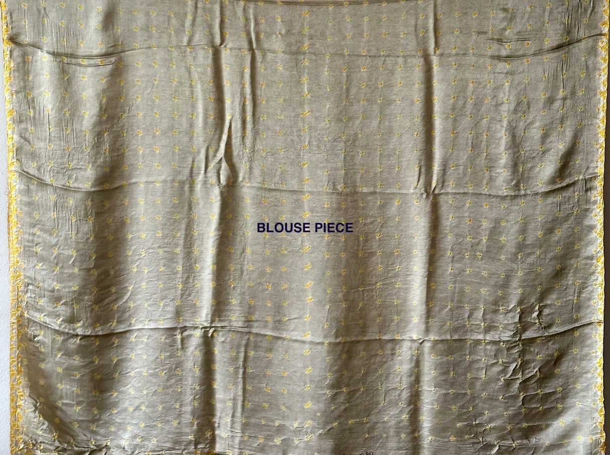 Elegant Grey Mustard Pure Gajji Silk Bandhani Saree