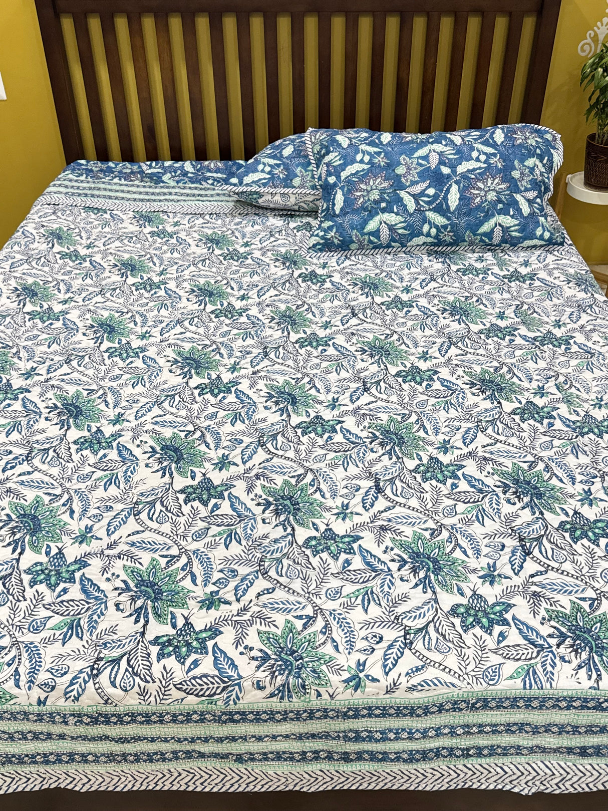 KING Size Quilted Blockprint REVERSIBLE Mulmul Bedcover (108*108 inches)