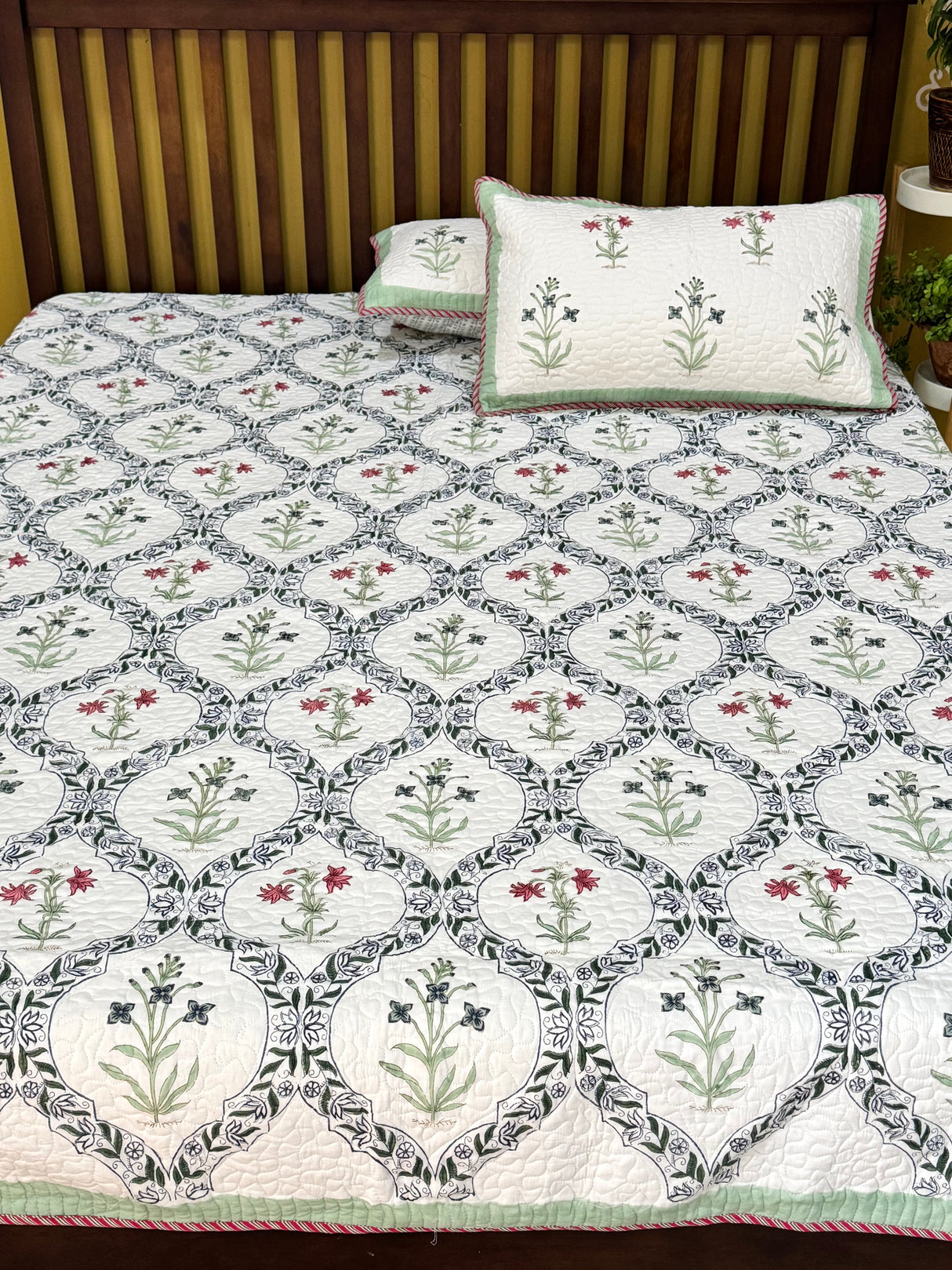 Double Size Quilted Blockprint REVERSIBLE Mulmul Bedcover (90*108 inches)