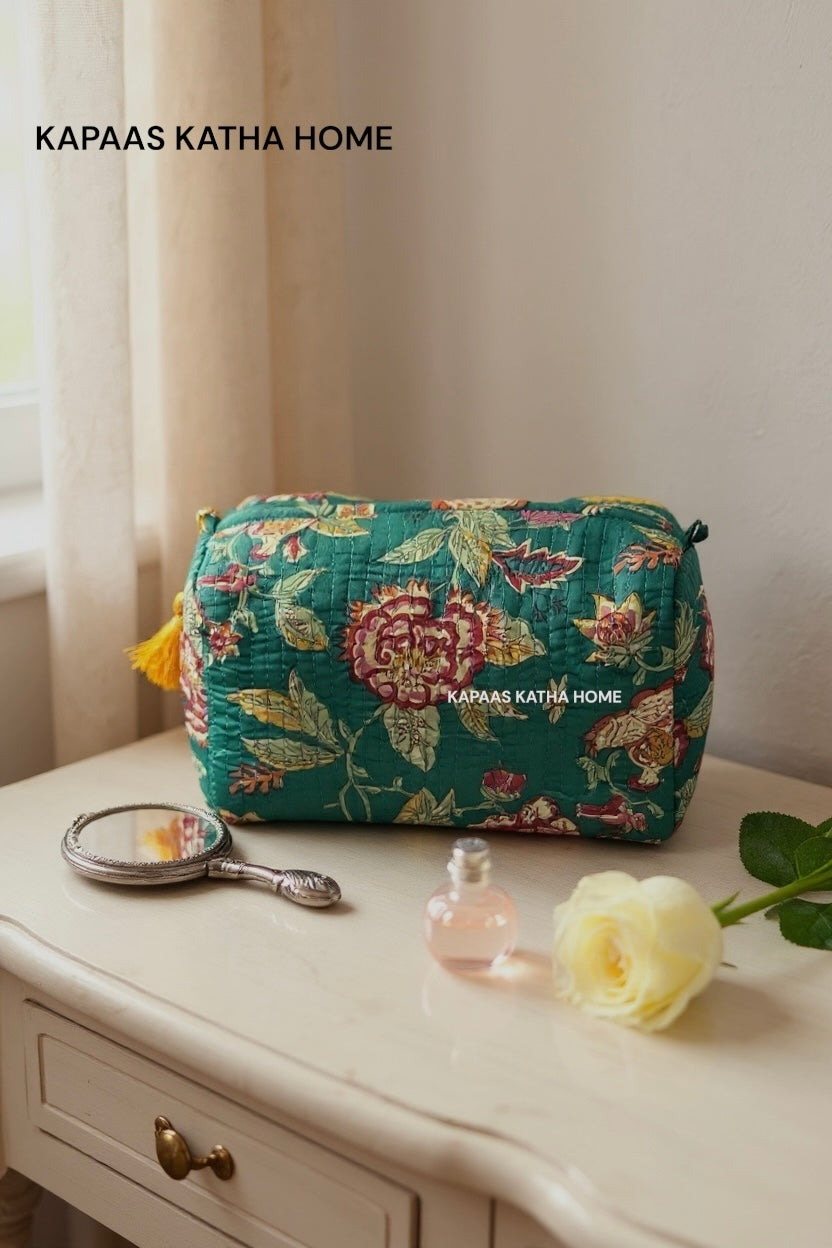 Sanganeri Print Green LARGE Pouch