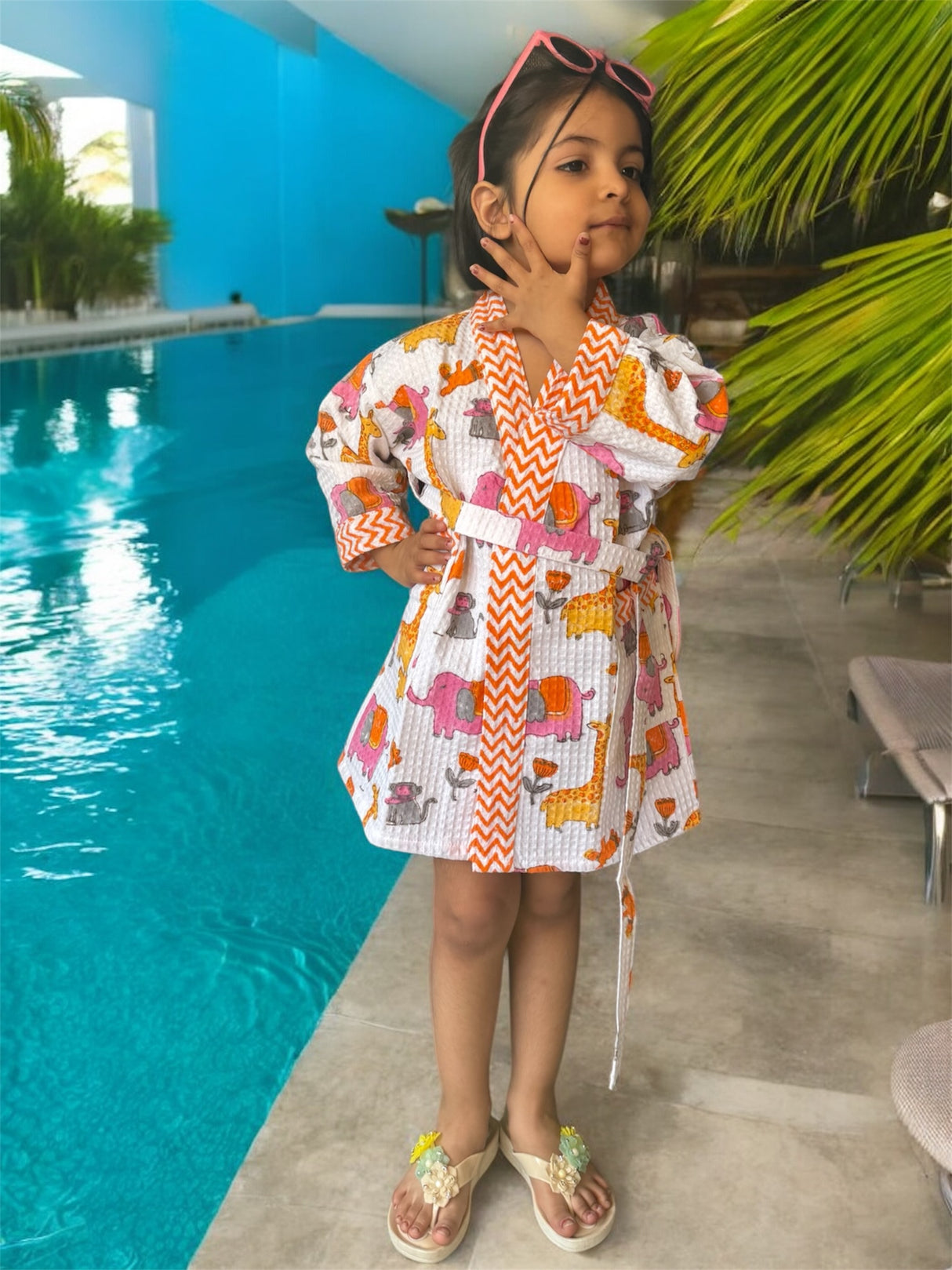 Jungle Kids Bathrobe-Cotton Waffle Blockprint