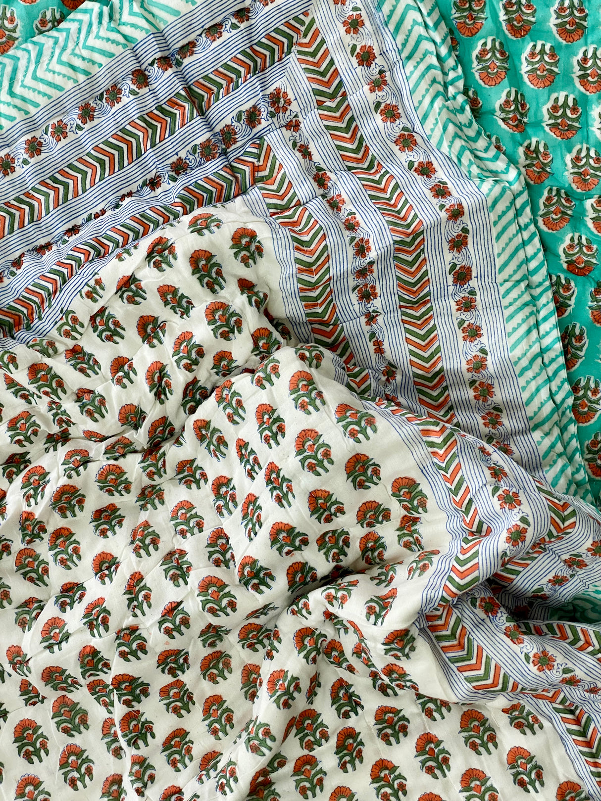 Blockprint Mulmul Reversible Quilt