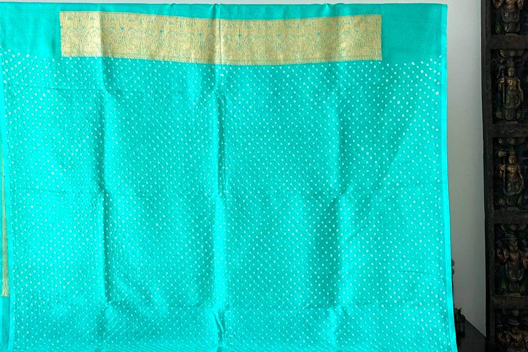 Sea Green Pure Banarsi Silk Bandhani Saree