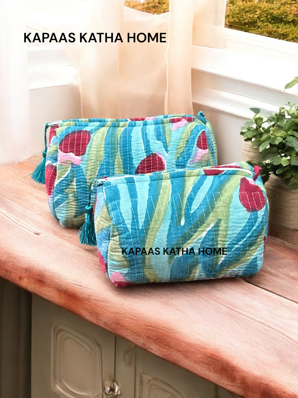 Green Tulips Set of 2 Pouches (medium and small)