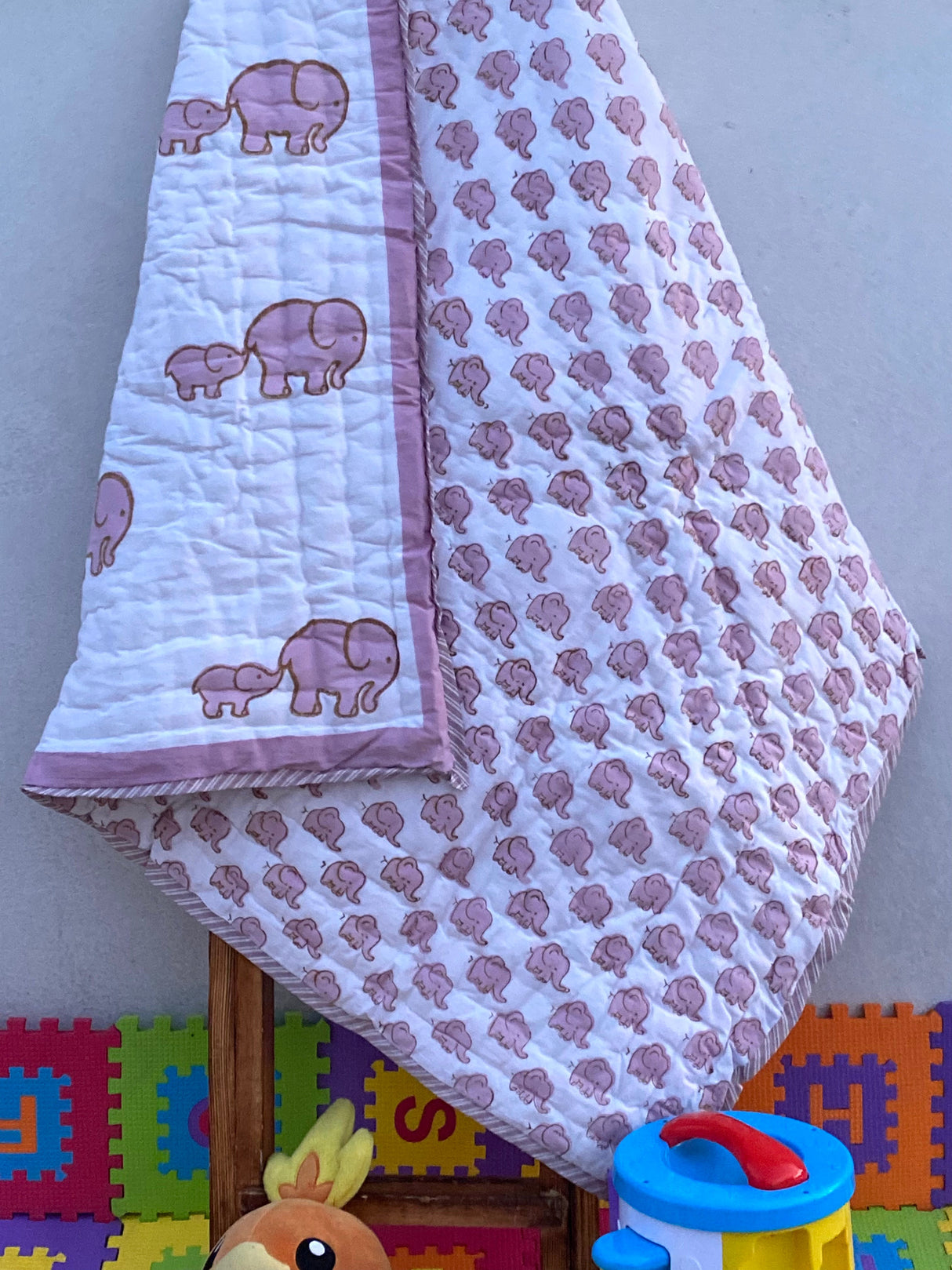 Elephant Blockprint Kids Quilt