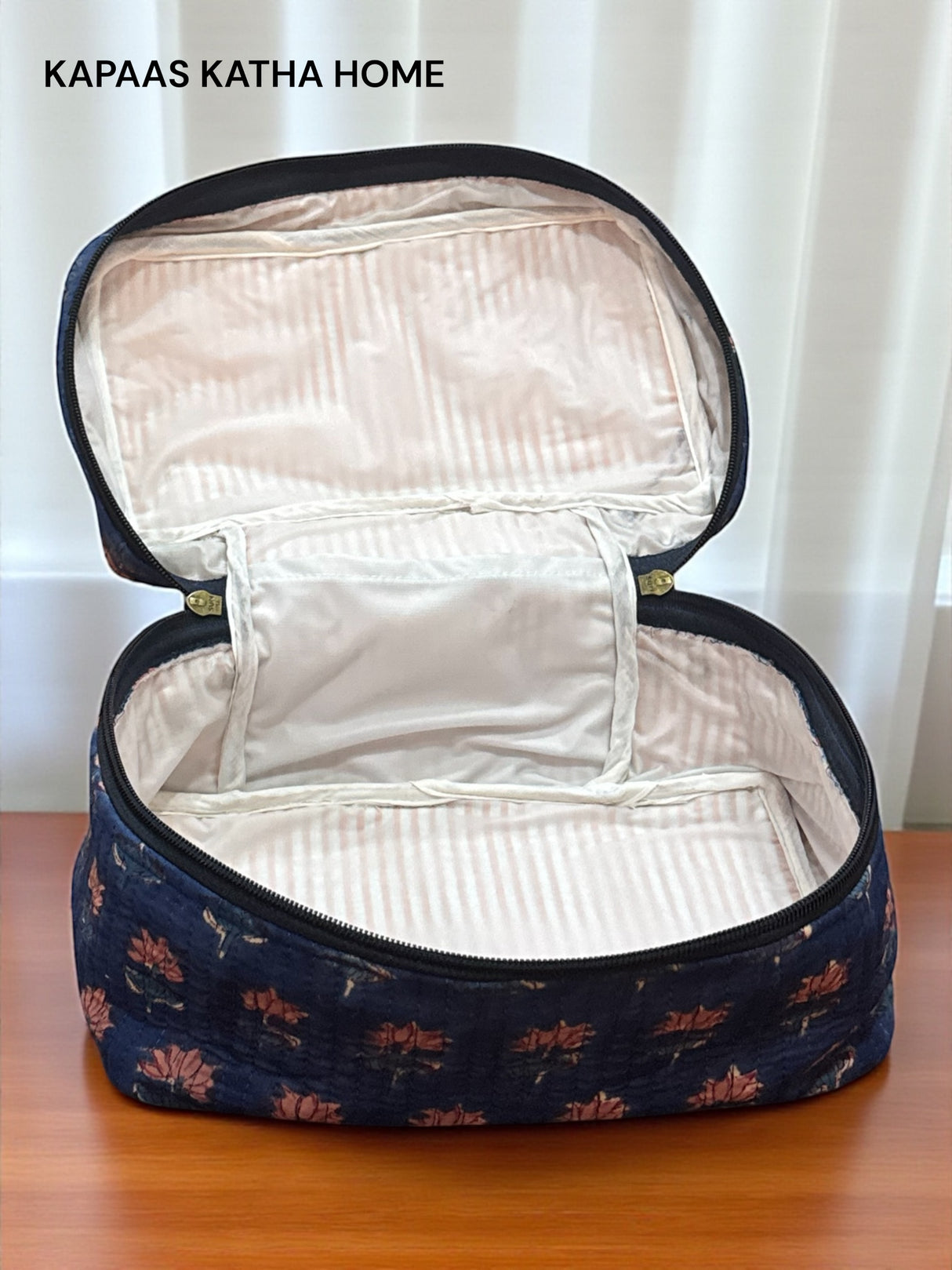 Delightful Blue Floral Vanity Bag for Women