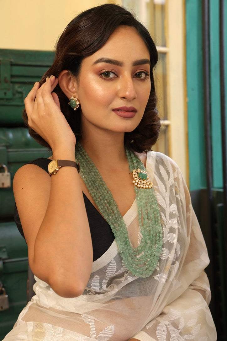 Handcrafted 92.5 Silver Moissanite Pendant Mala with Earrings