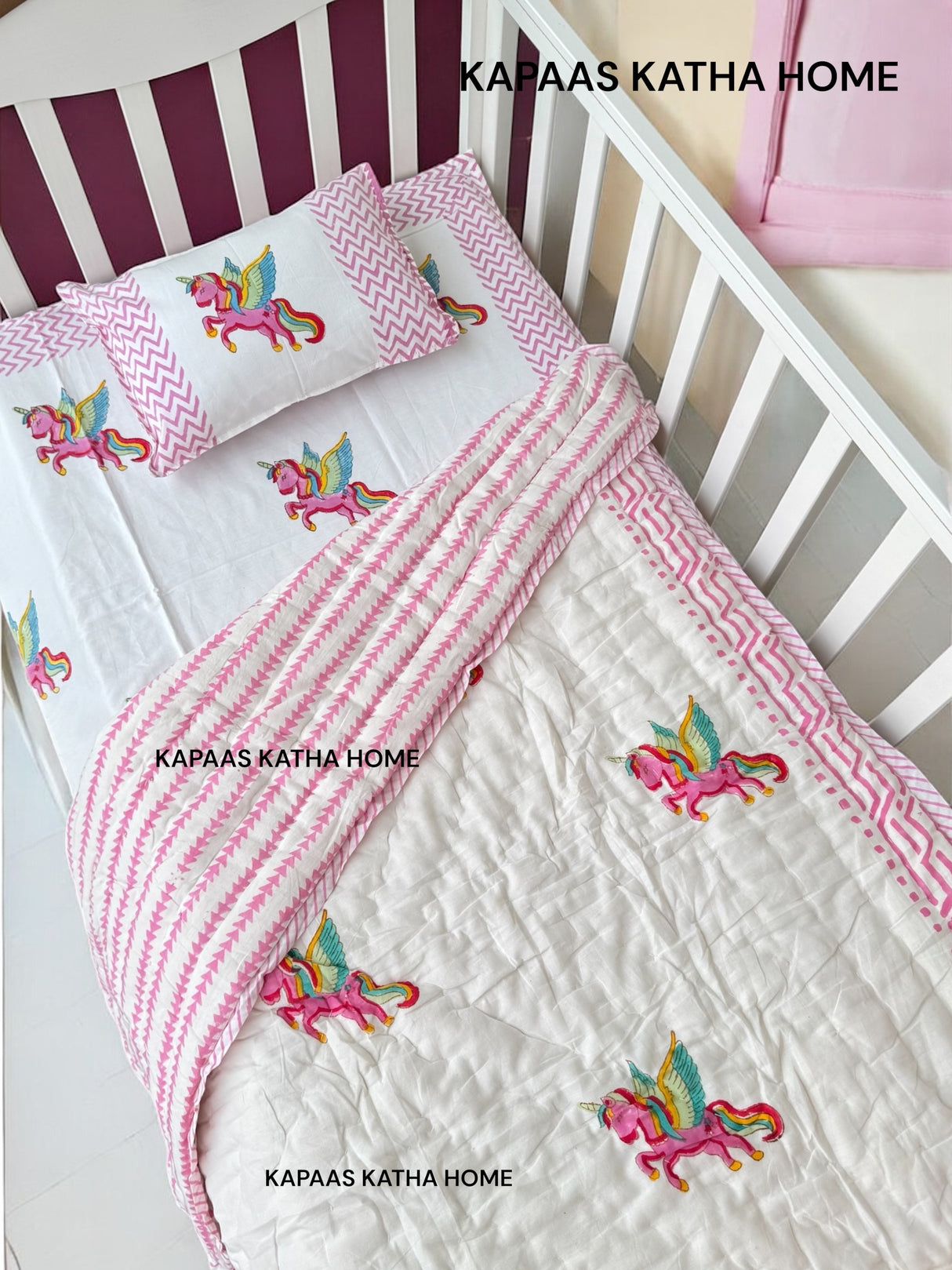 Unicorn- Baby Cot Bedding (cot sheet, quilt, pillowcase)