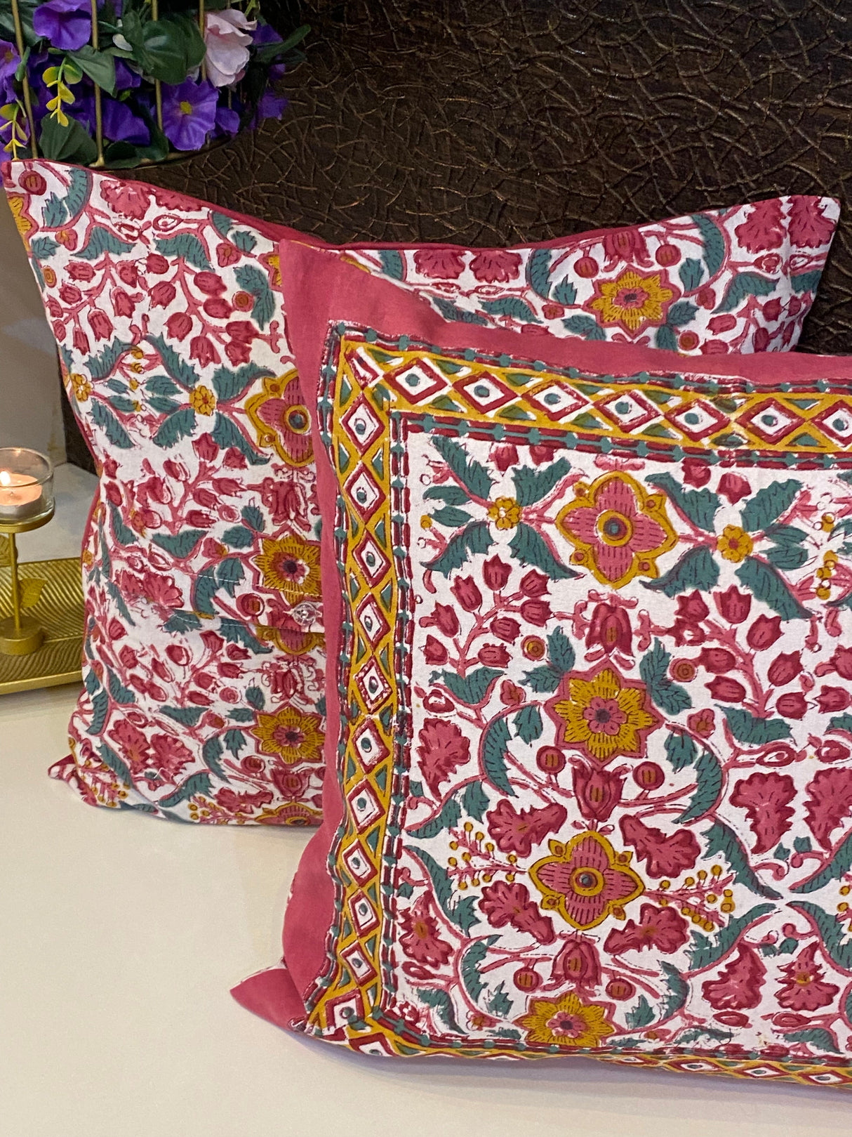 Pair of Handblock Printed Cushion Covers- 16*16 inches