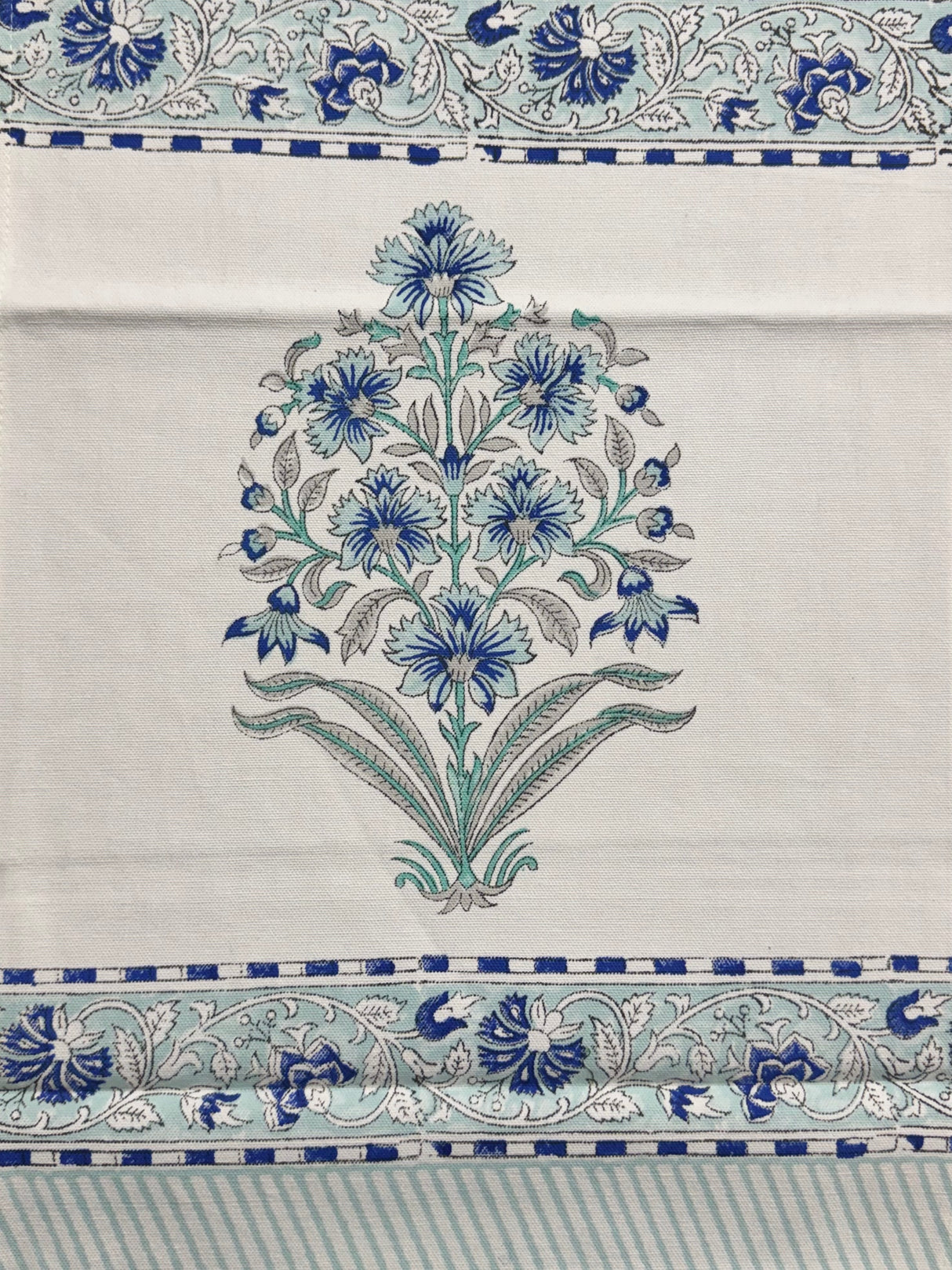 Blue Floral Blockprint Cotton Table Runner