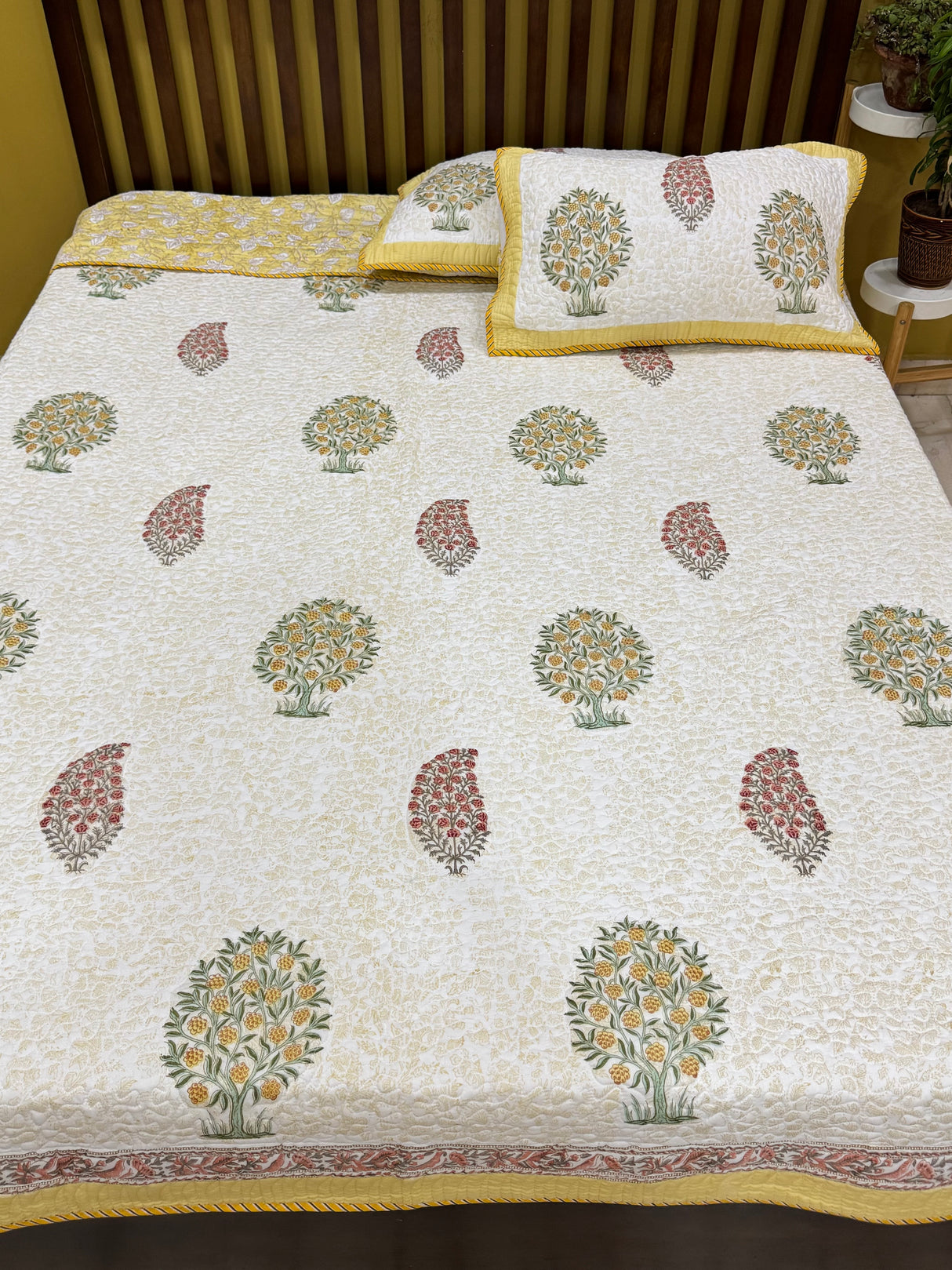 KING Size Quilted Blockprint REVERSIBLE Mulmul Bedcover (108*108 inches)