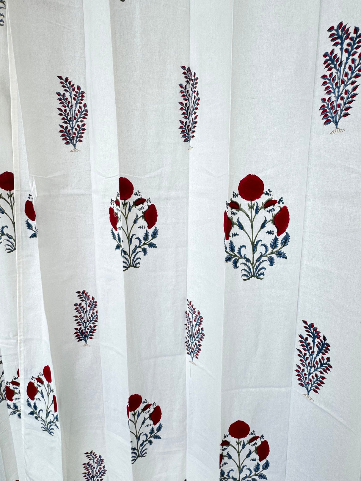 Pair of Red Motifs Blockprint Cotton Curtains (Set of 2)