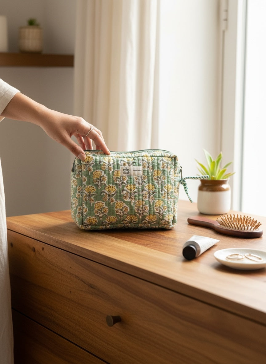 Rosette Garden Cotton Quilted Multipurpose Travel Pouch