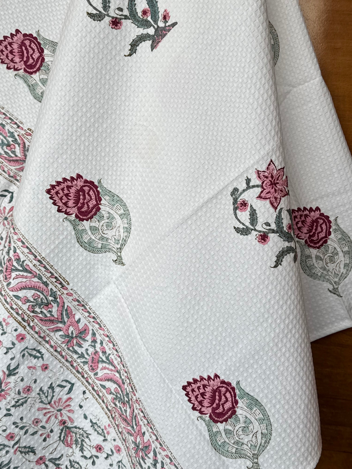 Delightful Floral Blockprint Cotton Towel- Waffle Weave