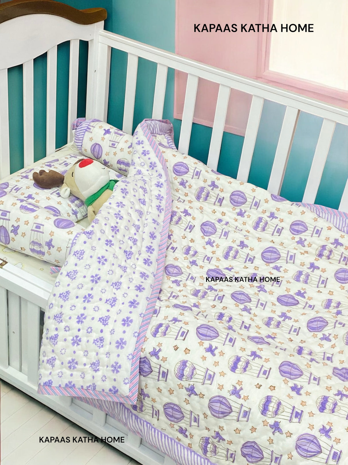 Hot Air Balloon- Baby Cot Bedding (quilt, pillow, bolsters)