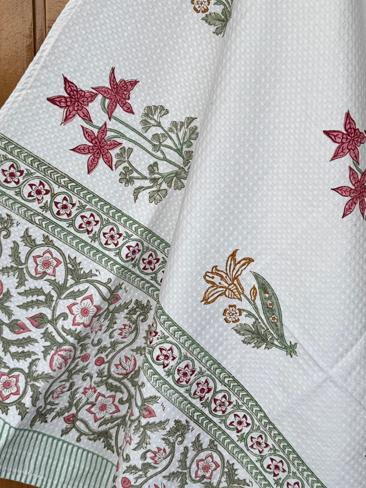 Exquisite Floral Blockprint Cotton Towel- Waffle Weave
