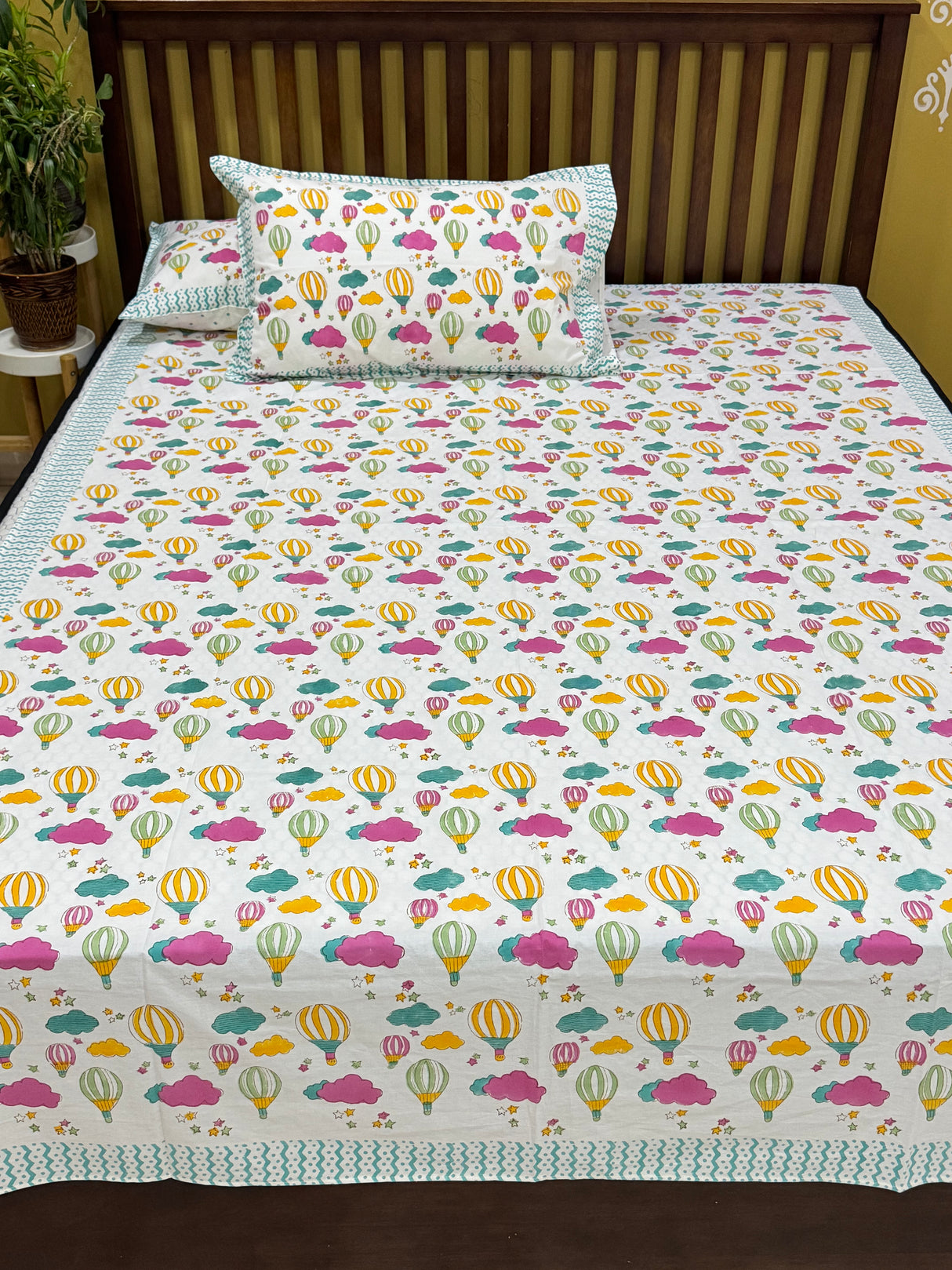 Hot Air Balloon Handblock Printed Kids Cotton Bedsheet