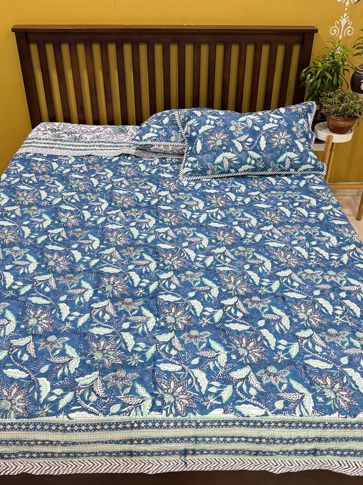 KING Size Quilted Blockprint REVERSIBLE Mulmul Bedcover (108*108 inches)