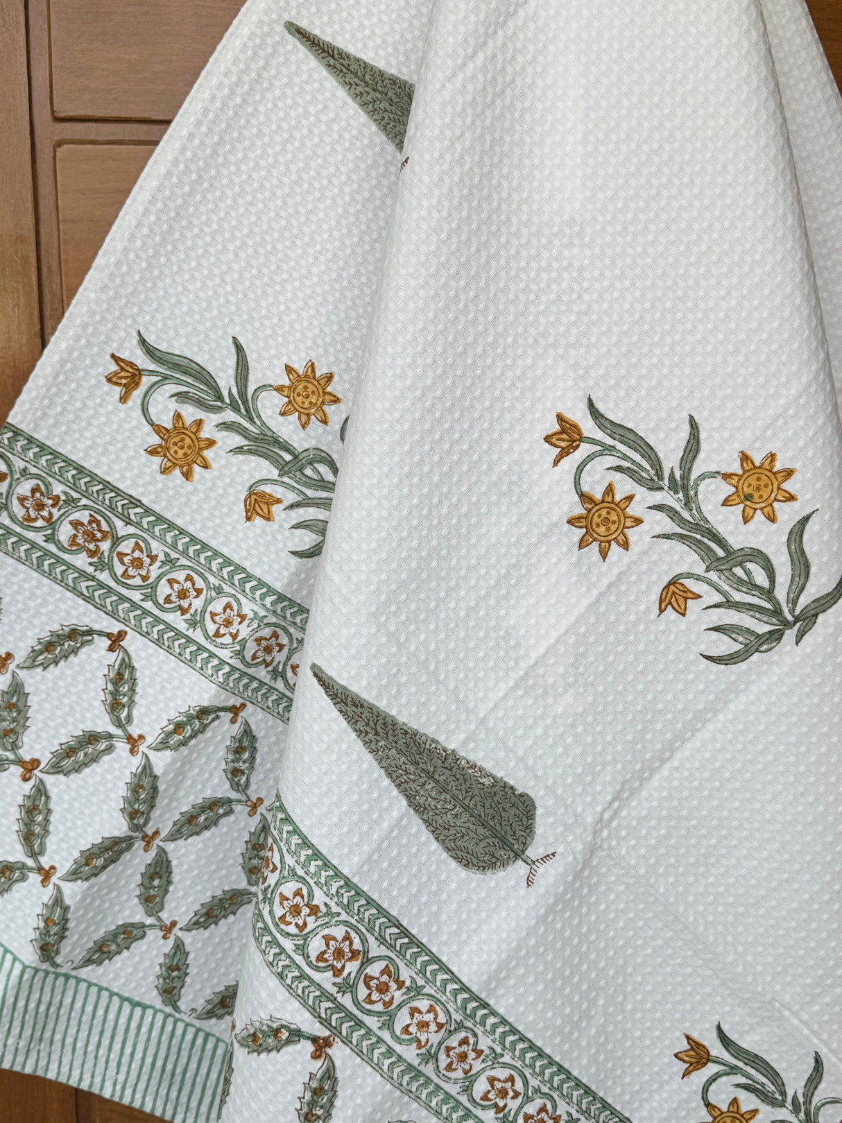 Chic Yellow Blockprint Cotton Towel – Waffle Weave