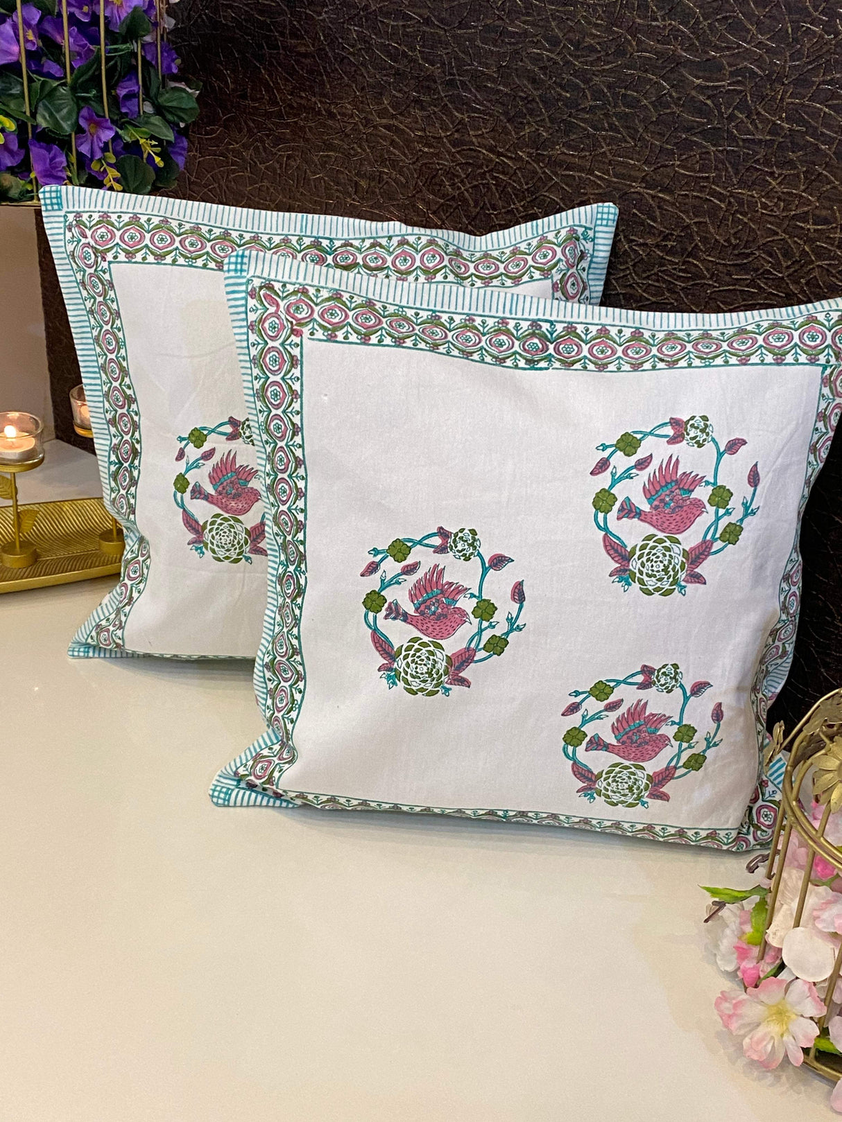 Pair of Handblock Printed Cushion Covers- 16*16 inches