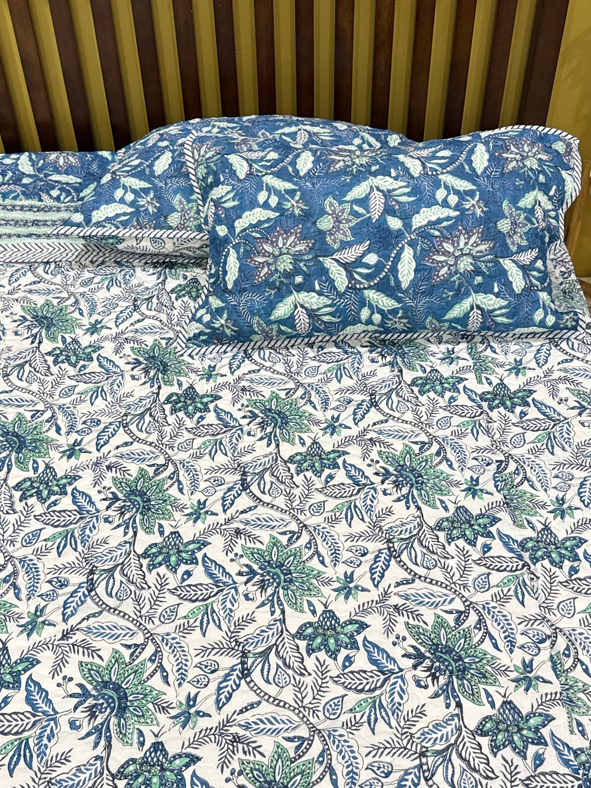KING Size Quilted Blockprint REVERSIBLE Mulmul Bedcover (108*108 inches)
