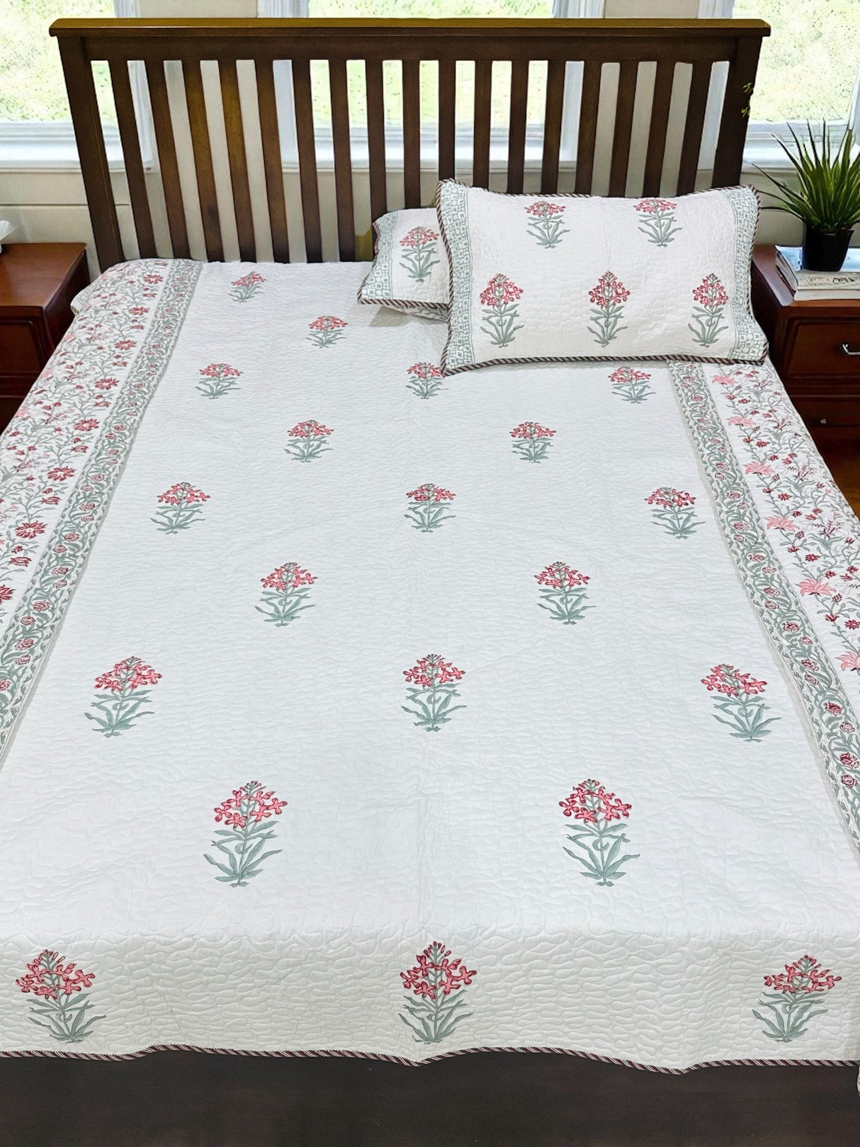 KING Size Quilted Blockprint REVERSIBLE Mulmul Bedcover (108*108 inches)