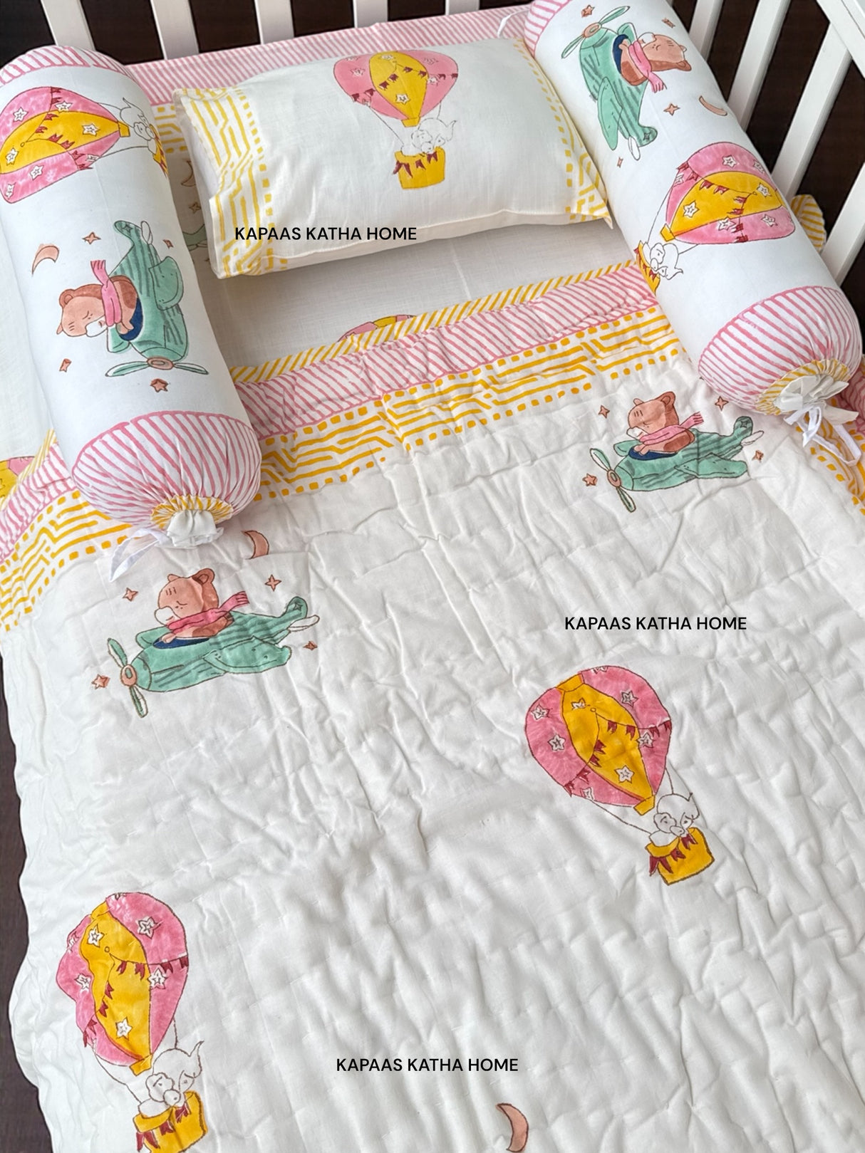 Hot Air Balloon- Baby Cot Bedding (cot sheet, quilt, pillow, bolsters)