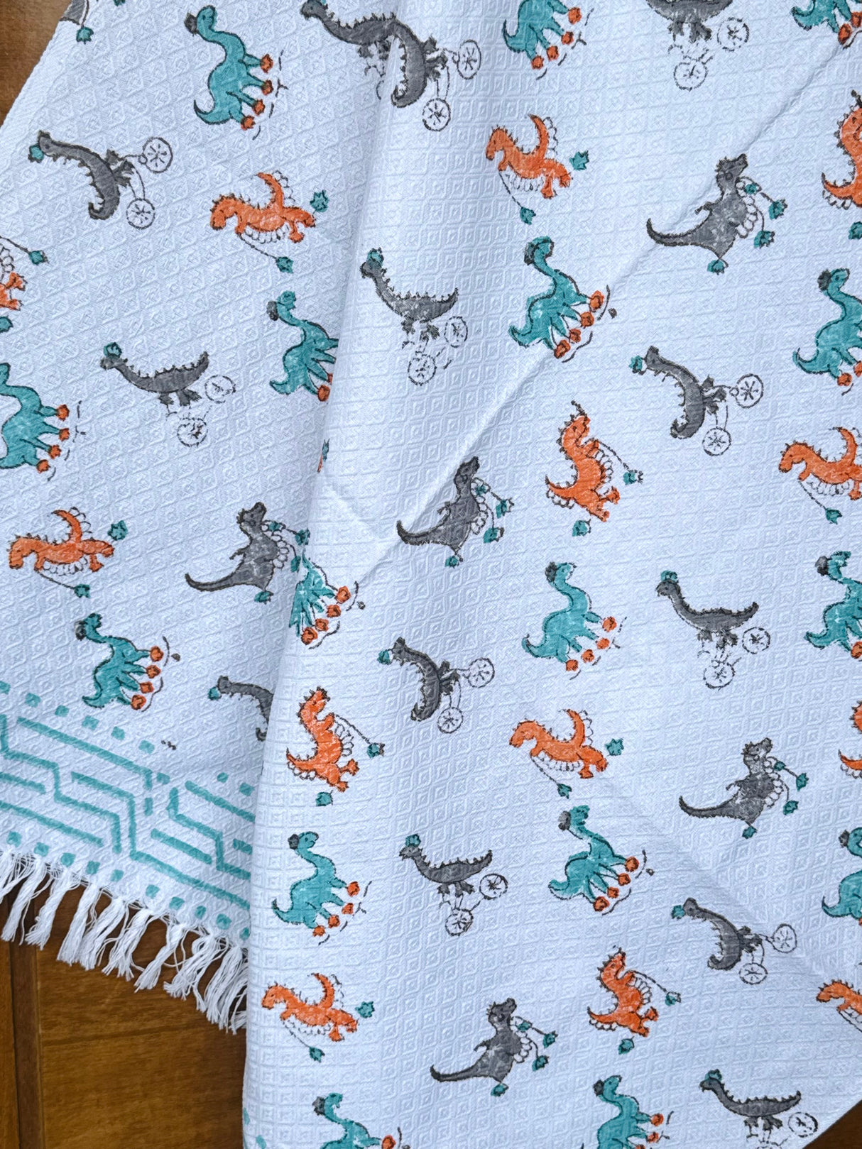 Dinosaur Blockprint Kids Towel – Cotton Jacquard Weave