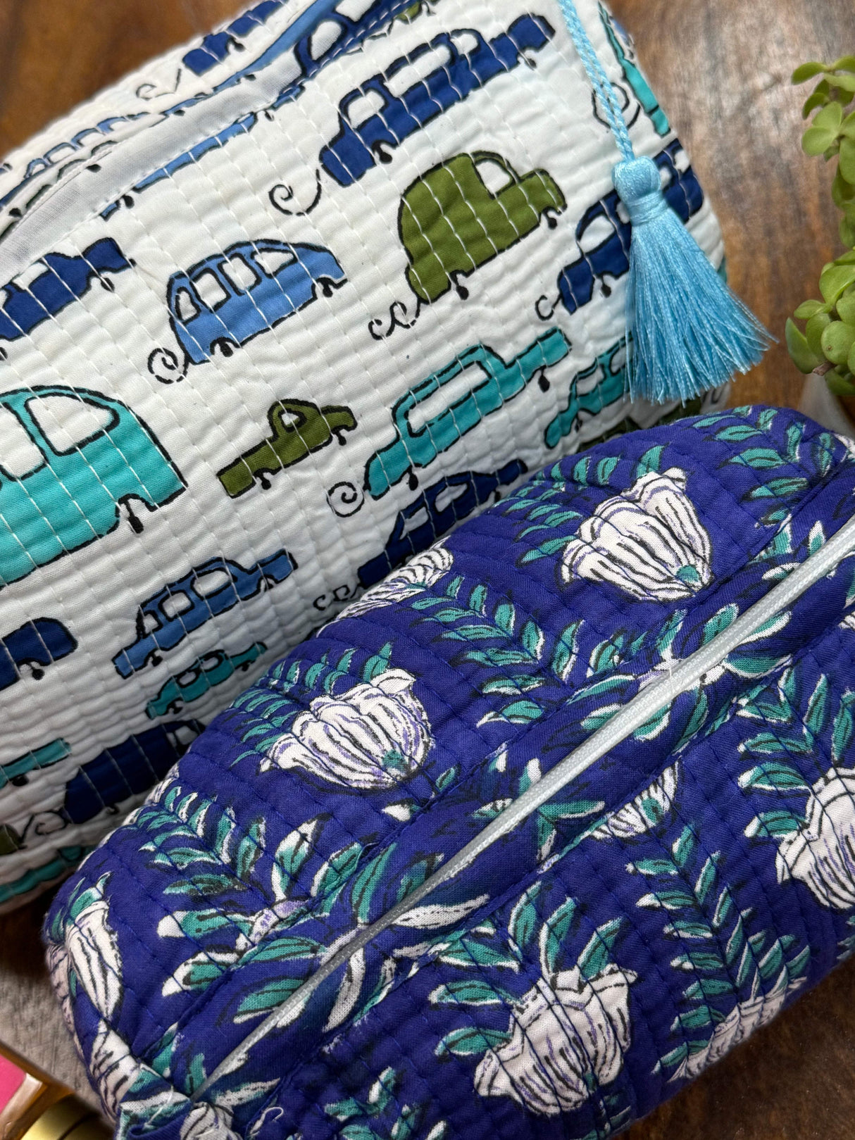 Cars & Flowers Set of 2 Pouches (medium and small)