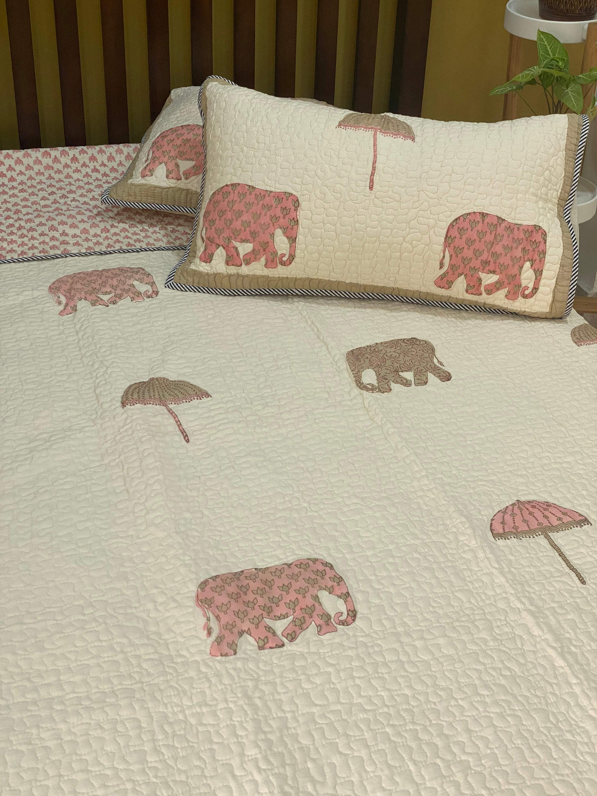 KING Size Quilted Blockprint REVERSIBLE Mulmul Bedcover (108*108 inches)