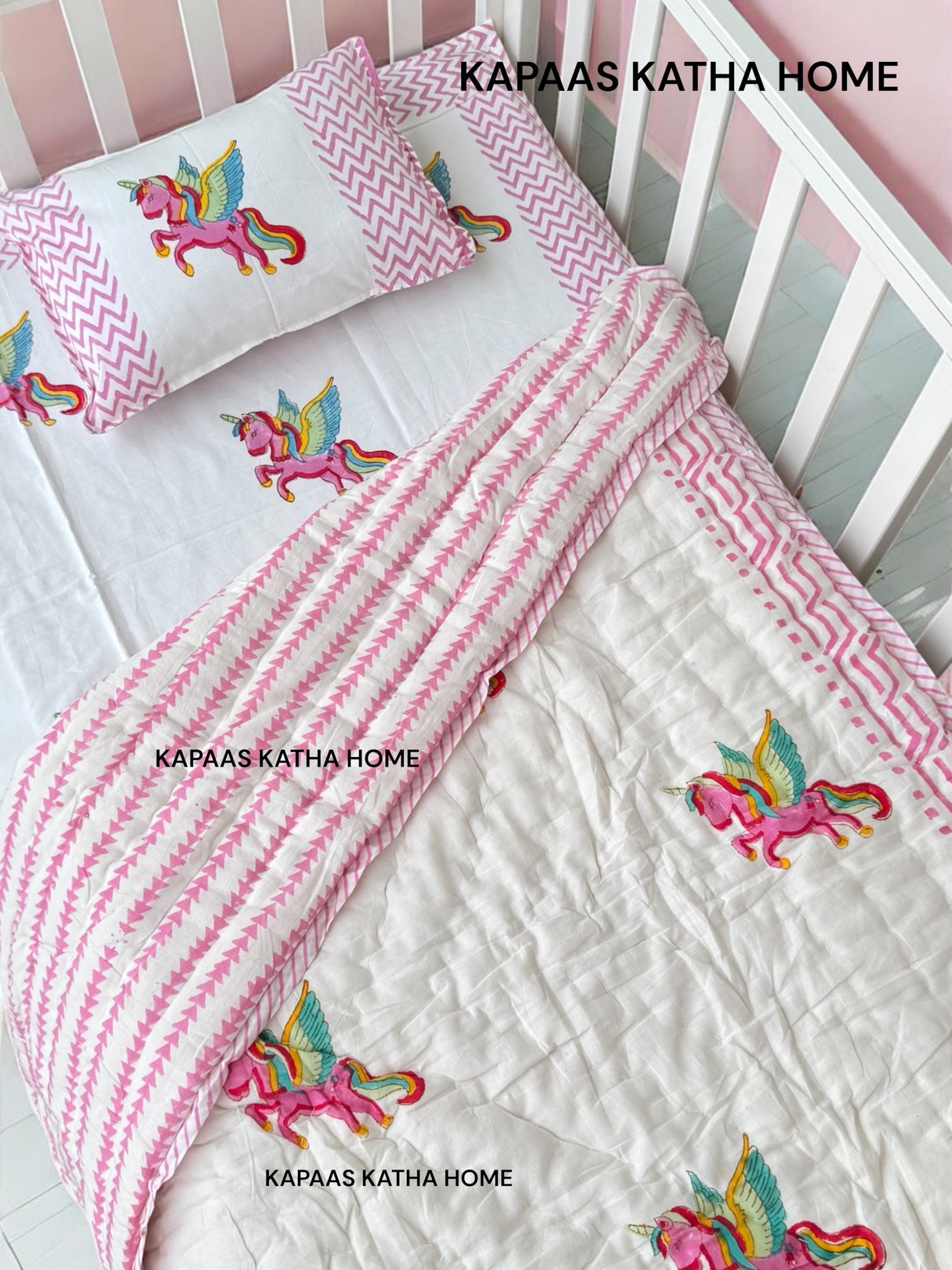 Unicorn- Baby Cot Bedding (cot sheet, quilt, pillowcase)