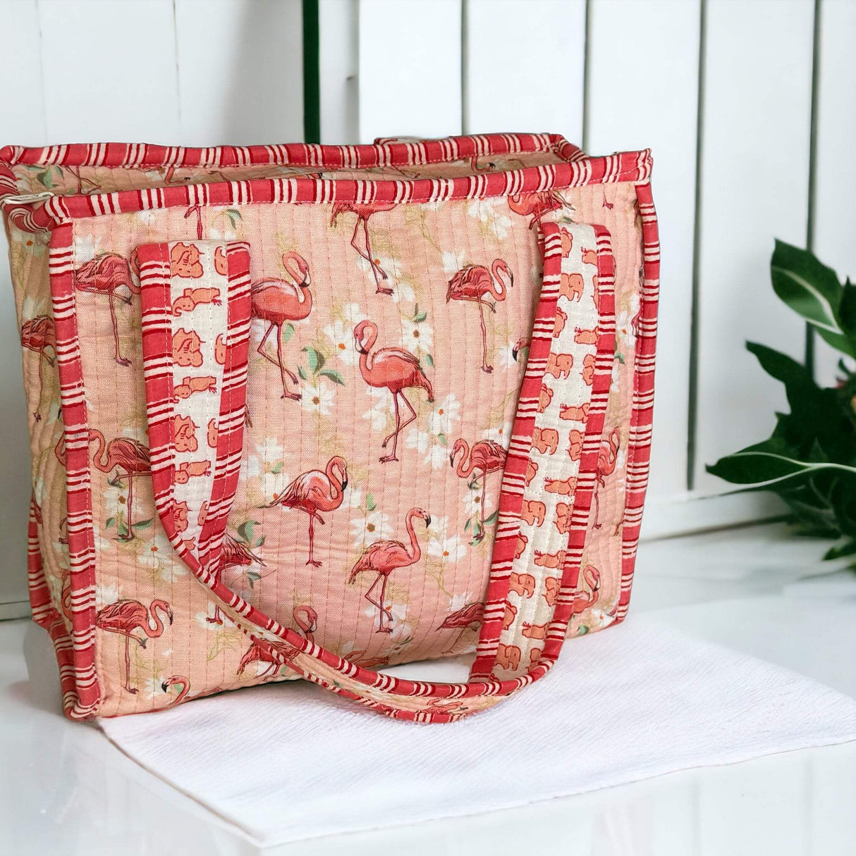 Indian handmade flamingo print shoulder bags for bridal gifts with pockets and zipper in USA and Canada