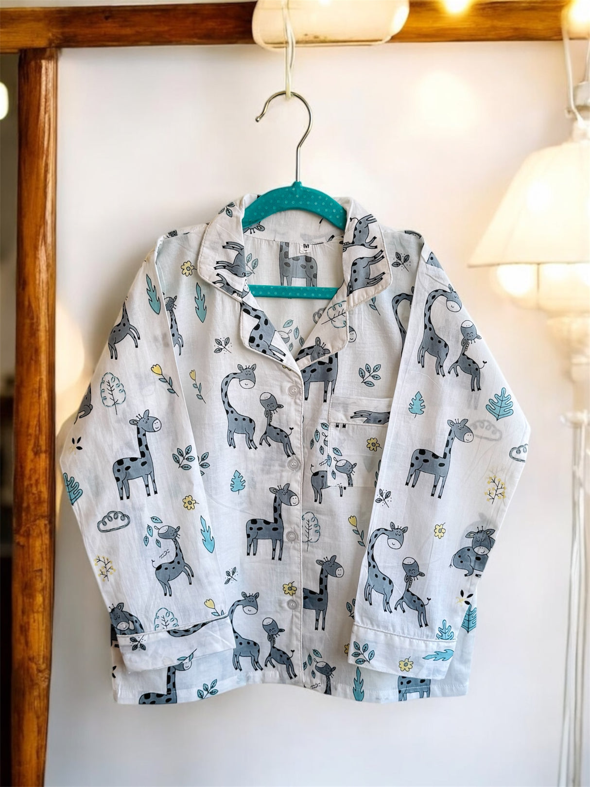 Grey Black Giraffe Kids Night Suit Set