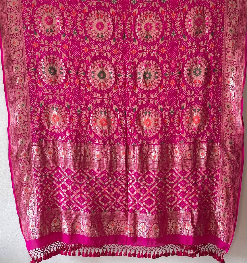 Gulabi Rani Pink Banarasi Georgette Meenakari Dupatta